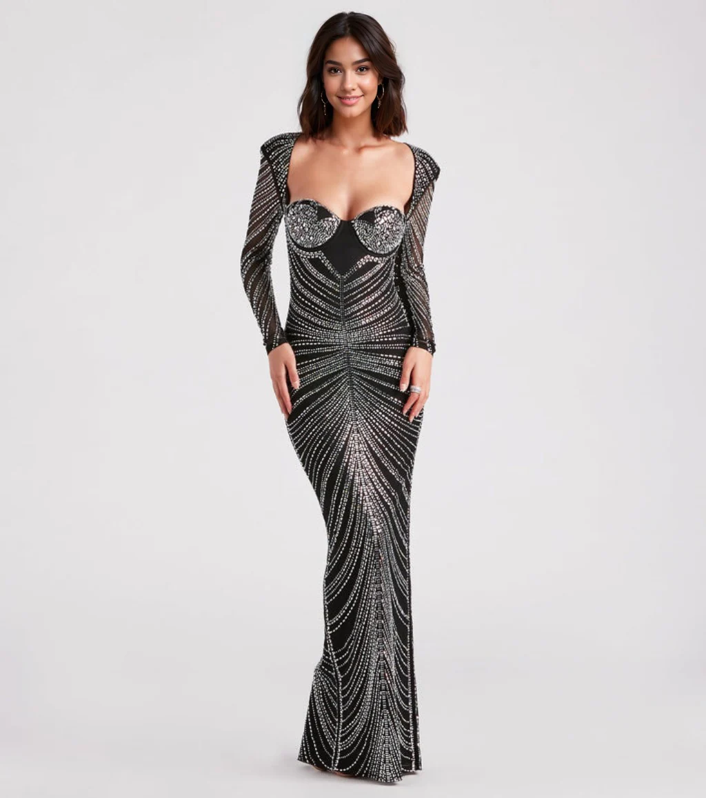 Formal Rhinestone Bustier Long Dress
