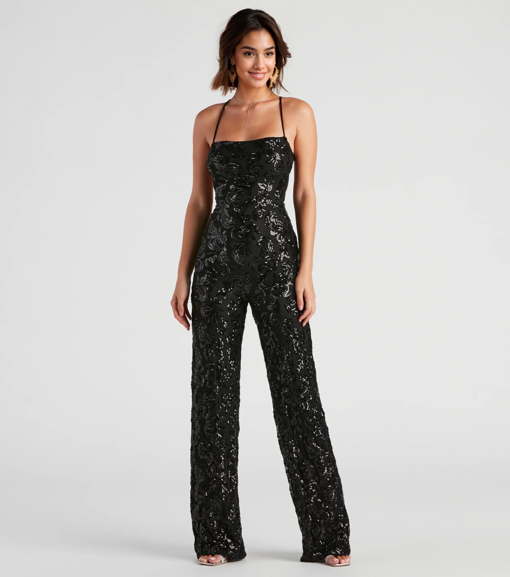 Radiate In Sequins Lace-Up Jumpsuit