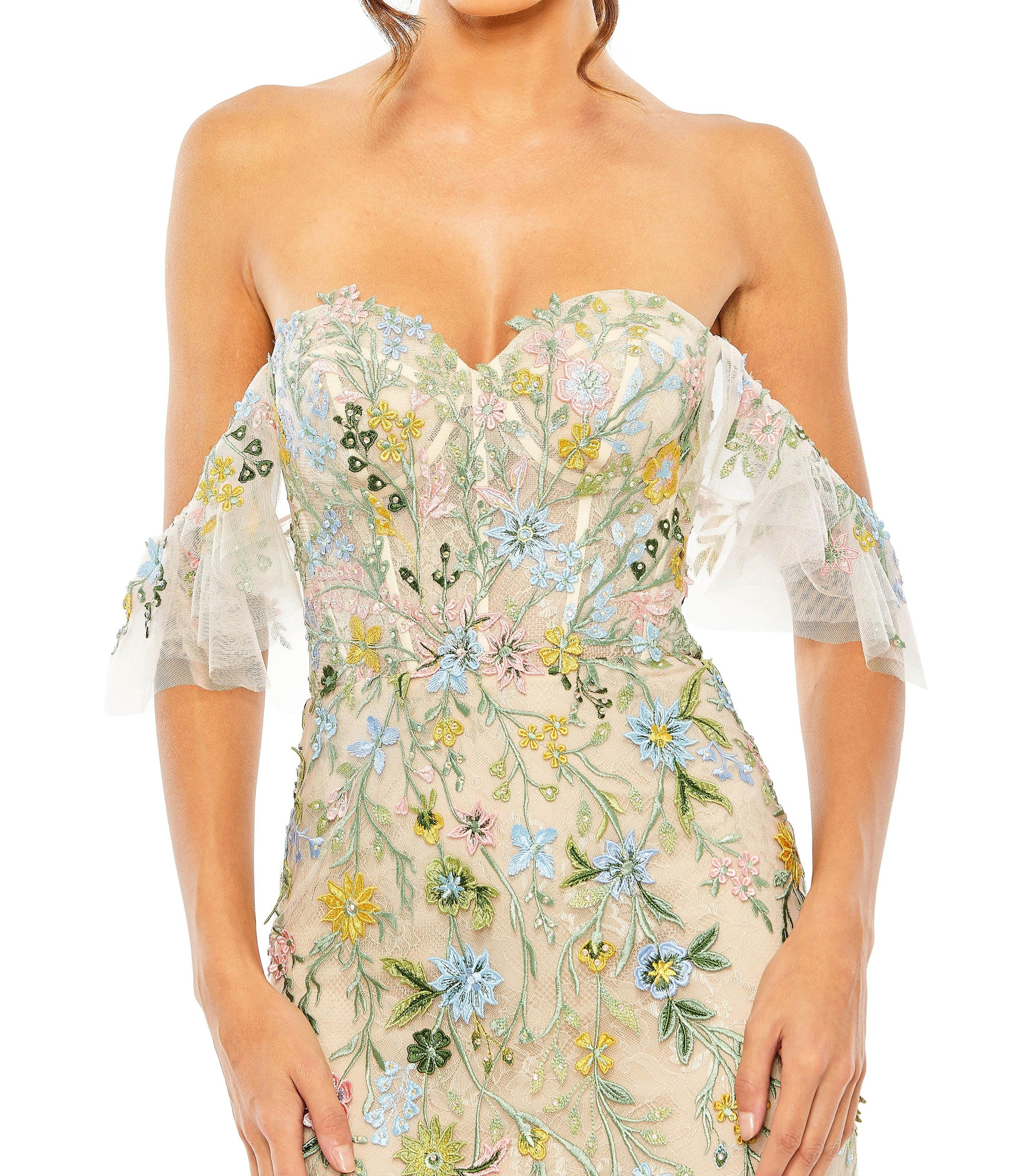 Mac Duggal 50713 Long Off Shoulder Lace Prom Gown