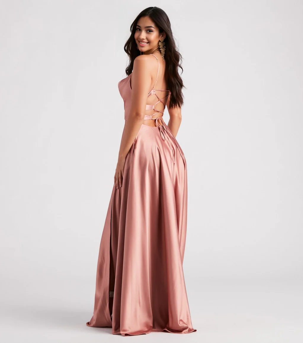 Formal Satin Lace-Up Dress
