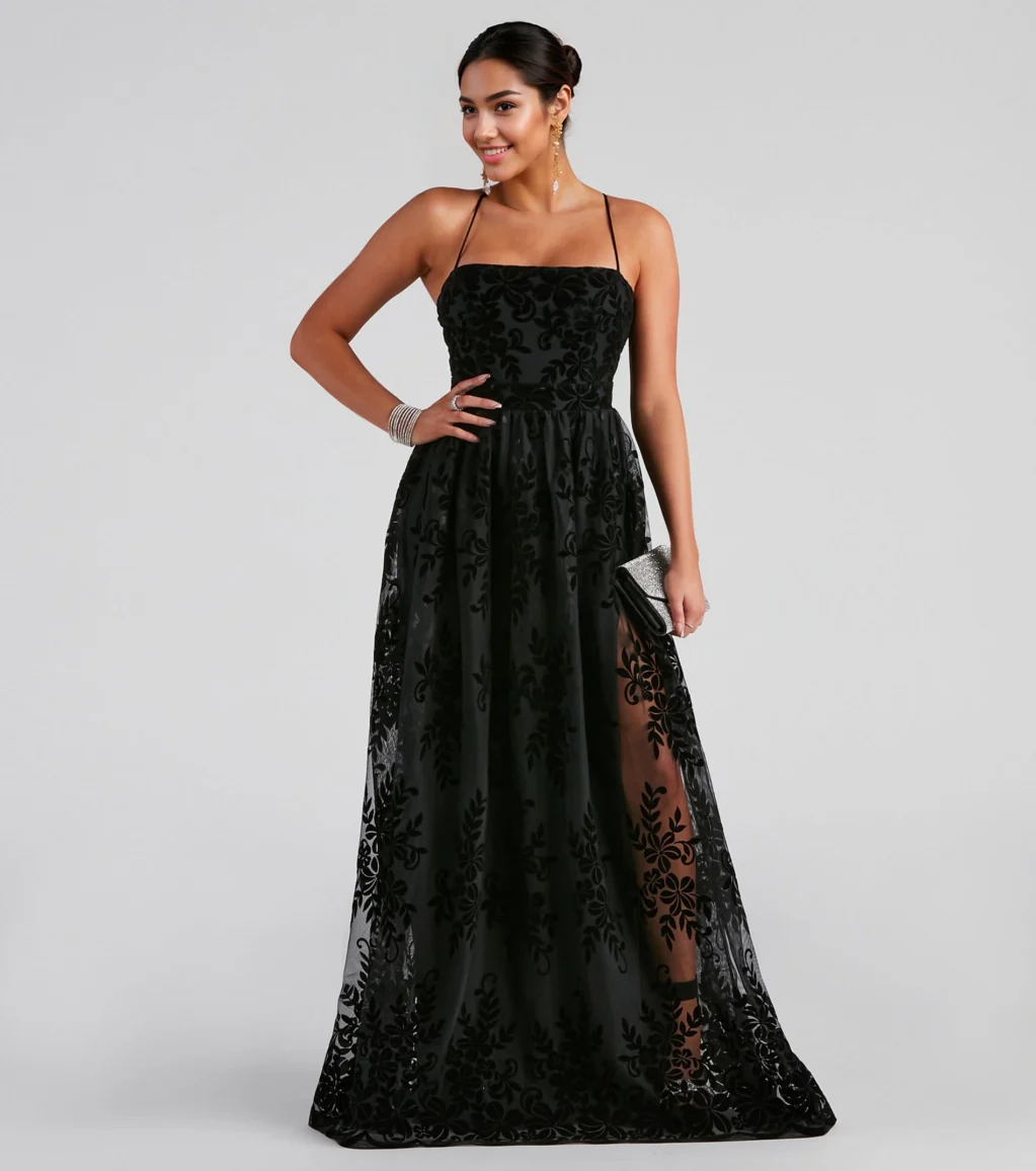 Formal Flocked Mesh Dress