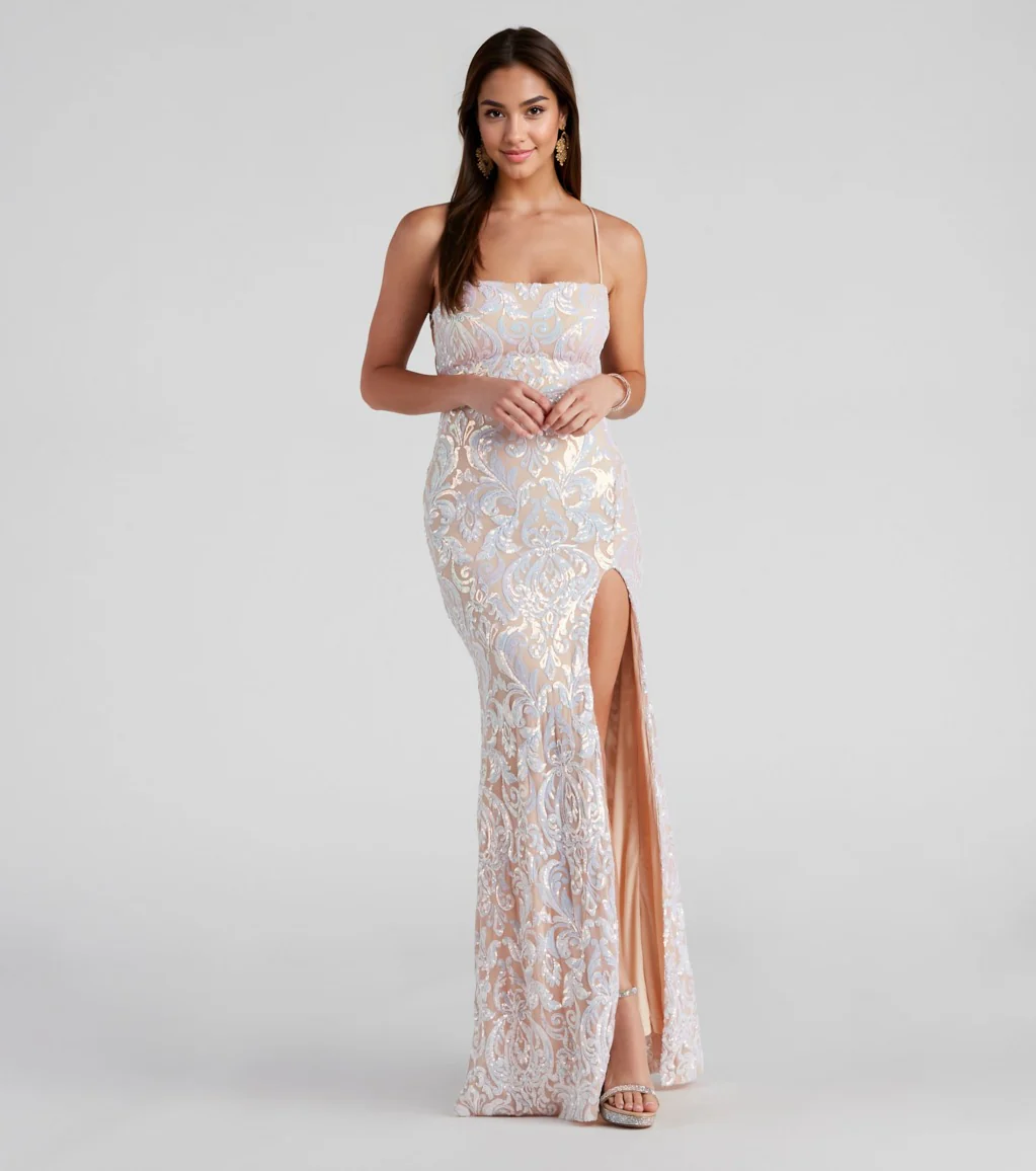 Formal Iridescent Sequin Scroll Dress