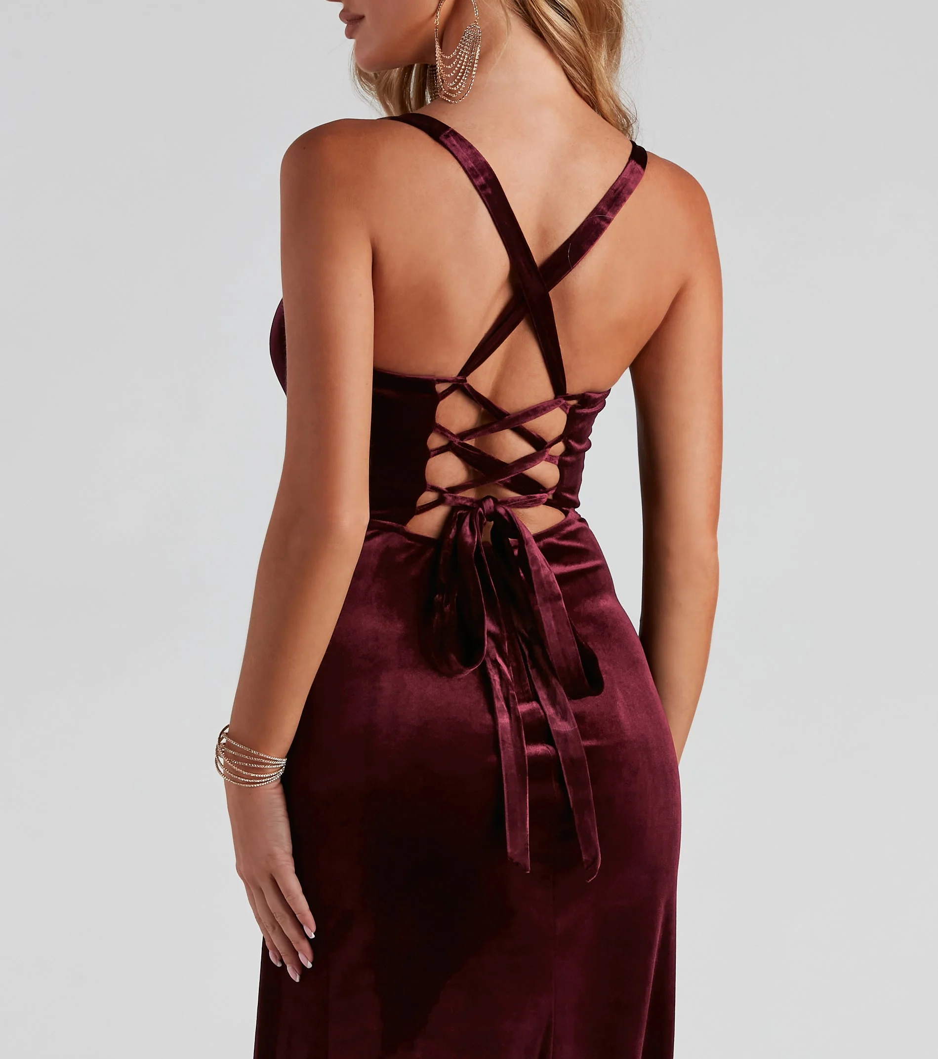 Lace-Up Back Velvet Dress