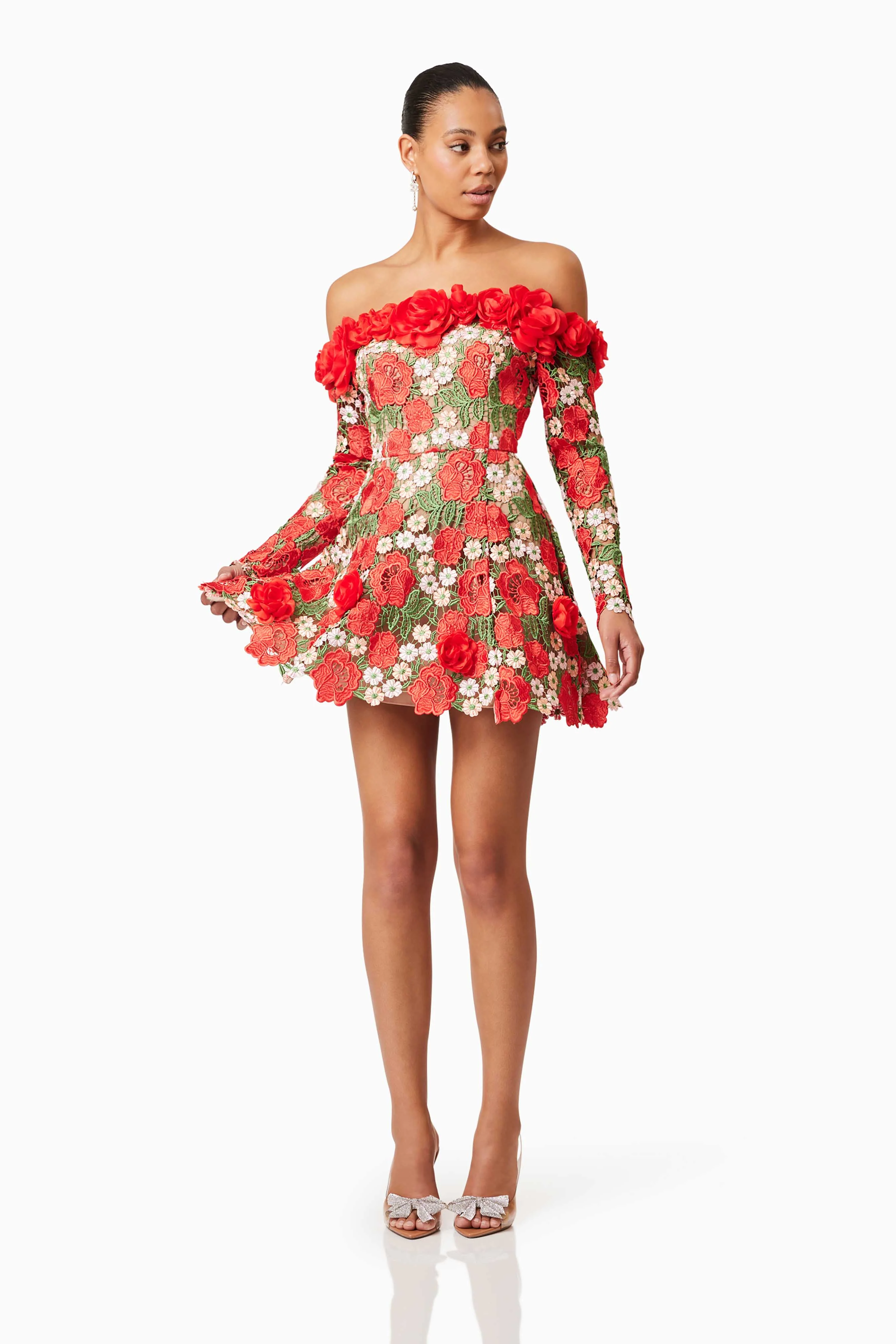 Roselyn Long Sleeve Dress In Red