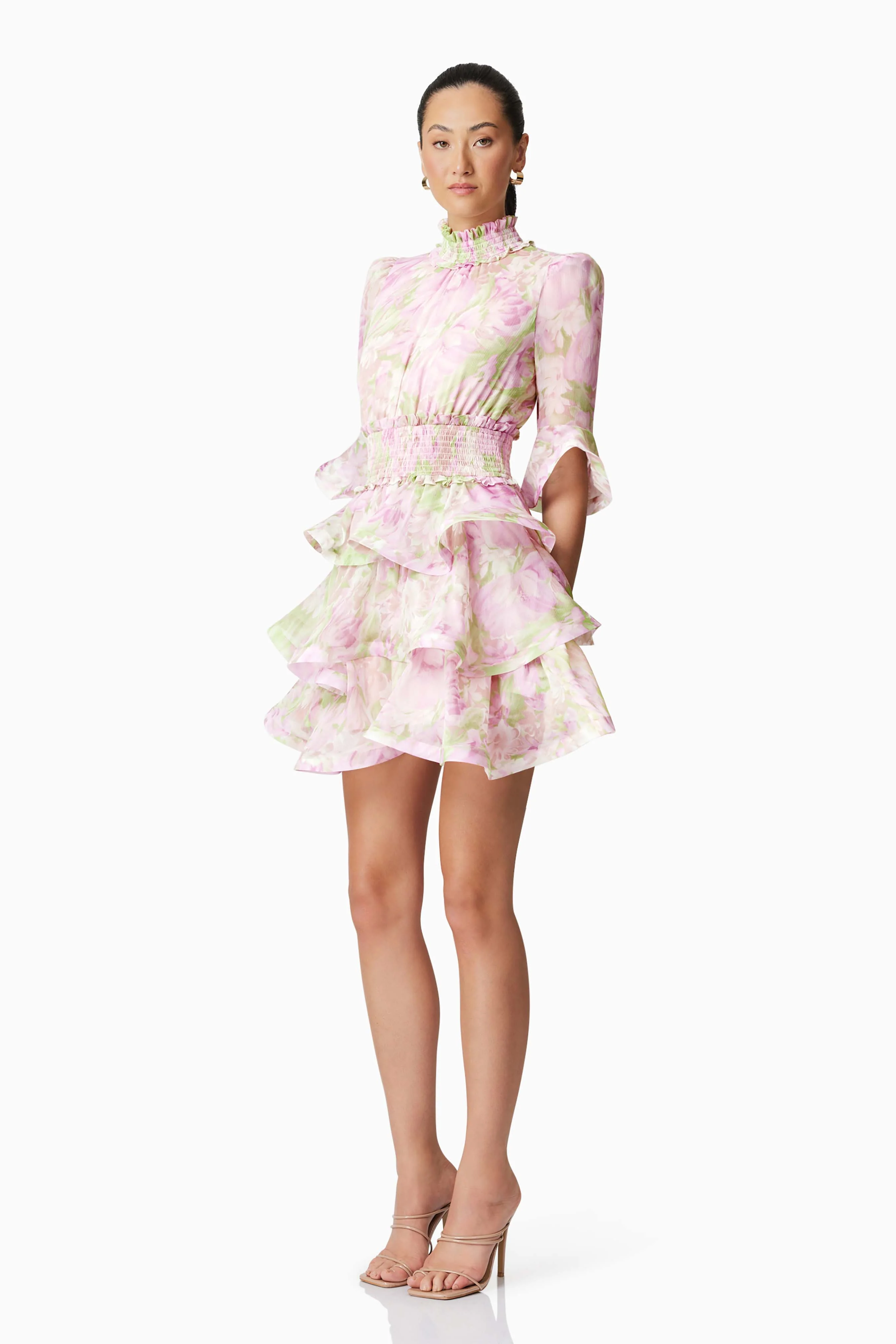 Morgan Floral Tiered Mini Dress in Pink