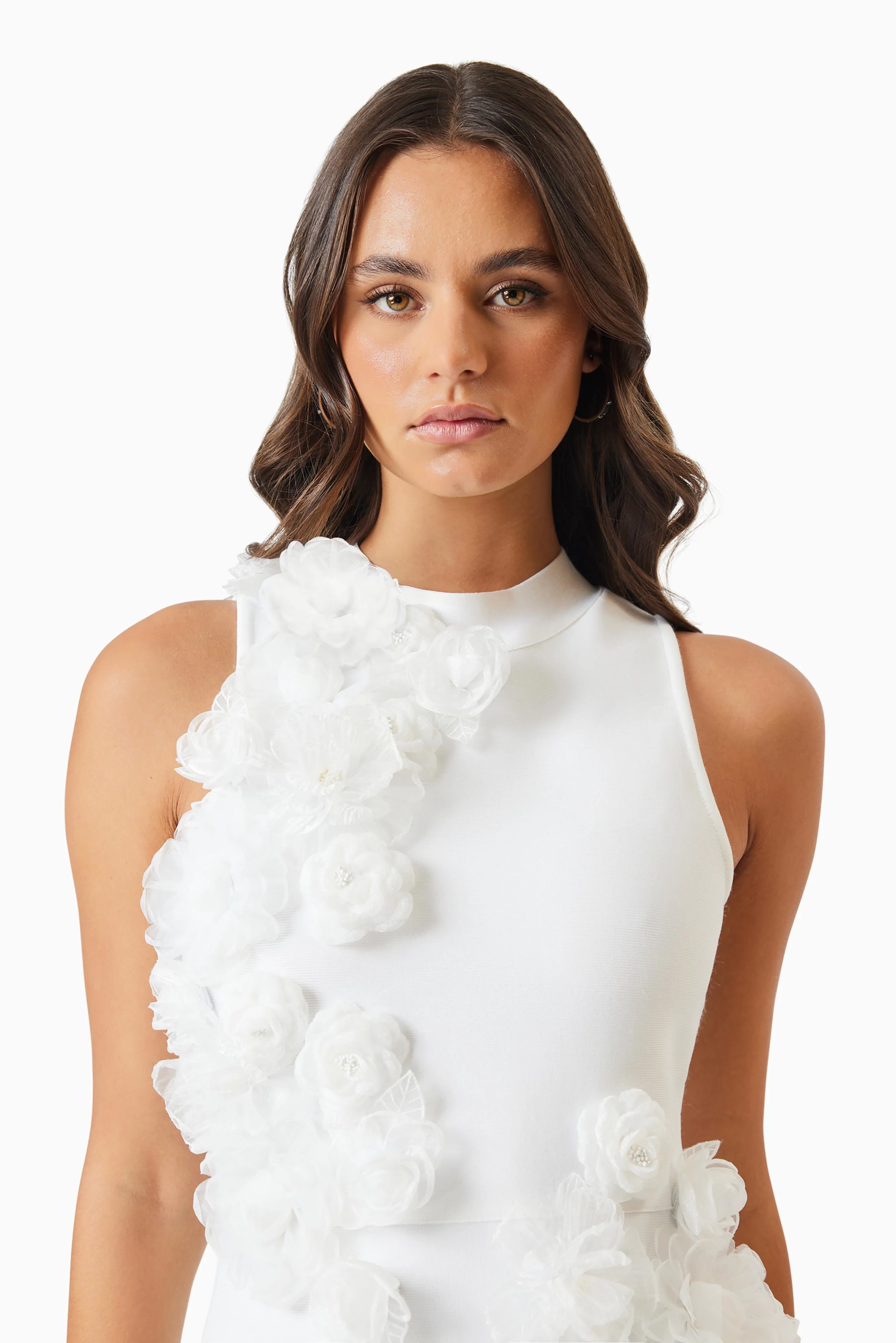 OMR x ELLIATT: Whitetail 3D Floral Midi Dress In White