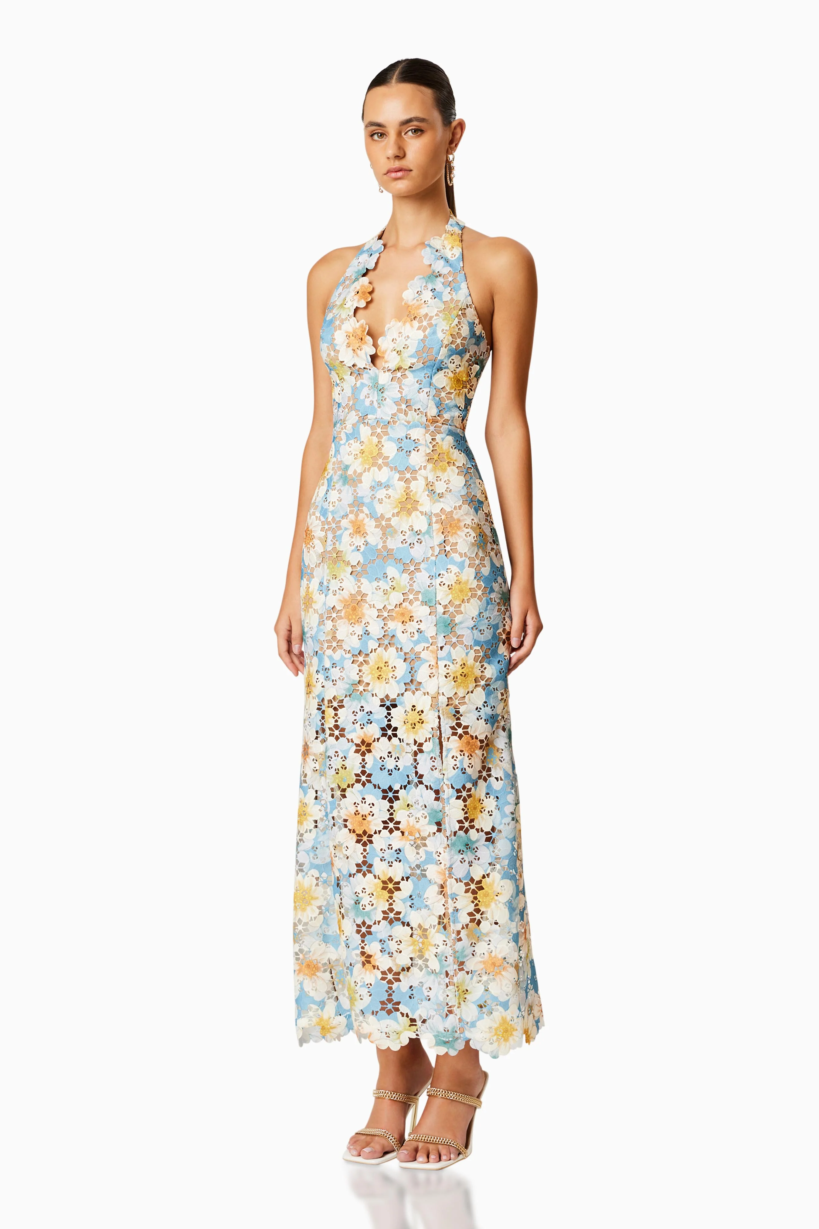 Nesting Lace Maxi Dress In Blue Florals