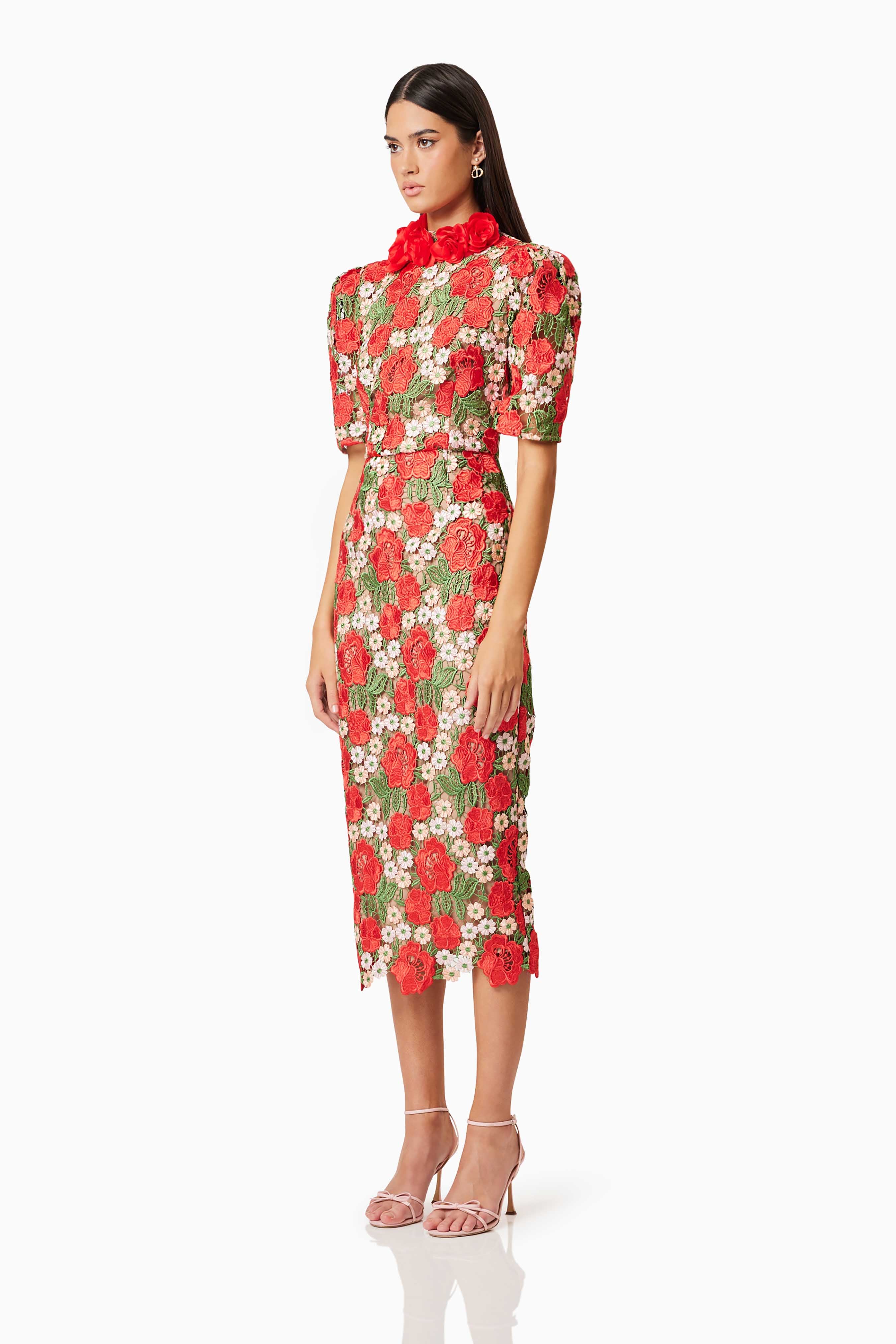 Roselyn Cocktail Midi Dress in Red