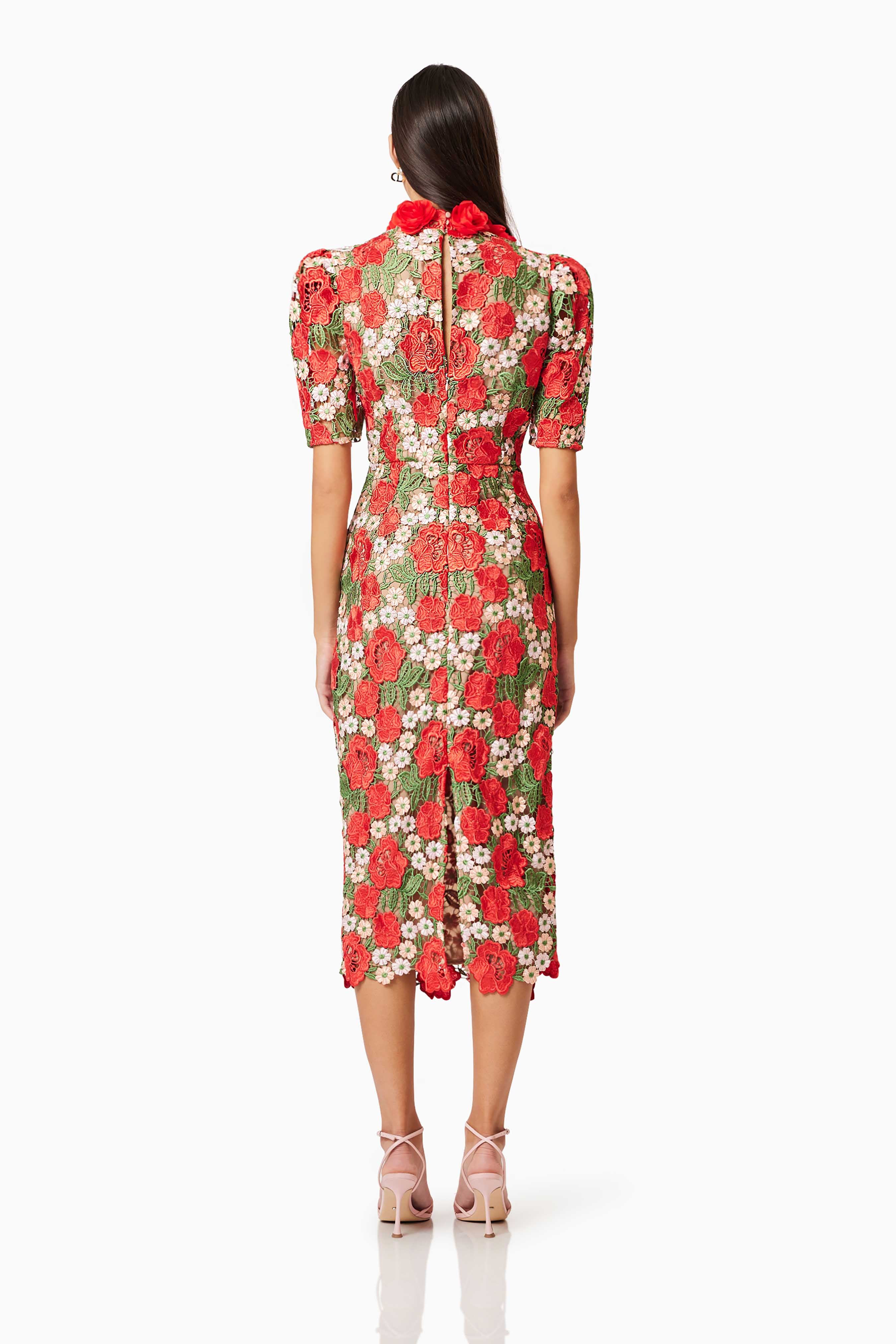 Roselyn Cocktail Midi Dress in Red