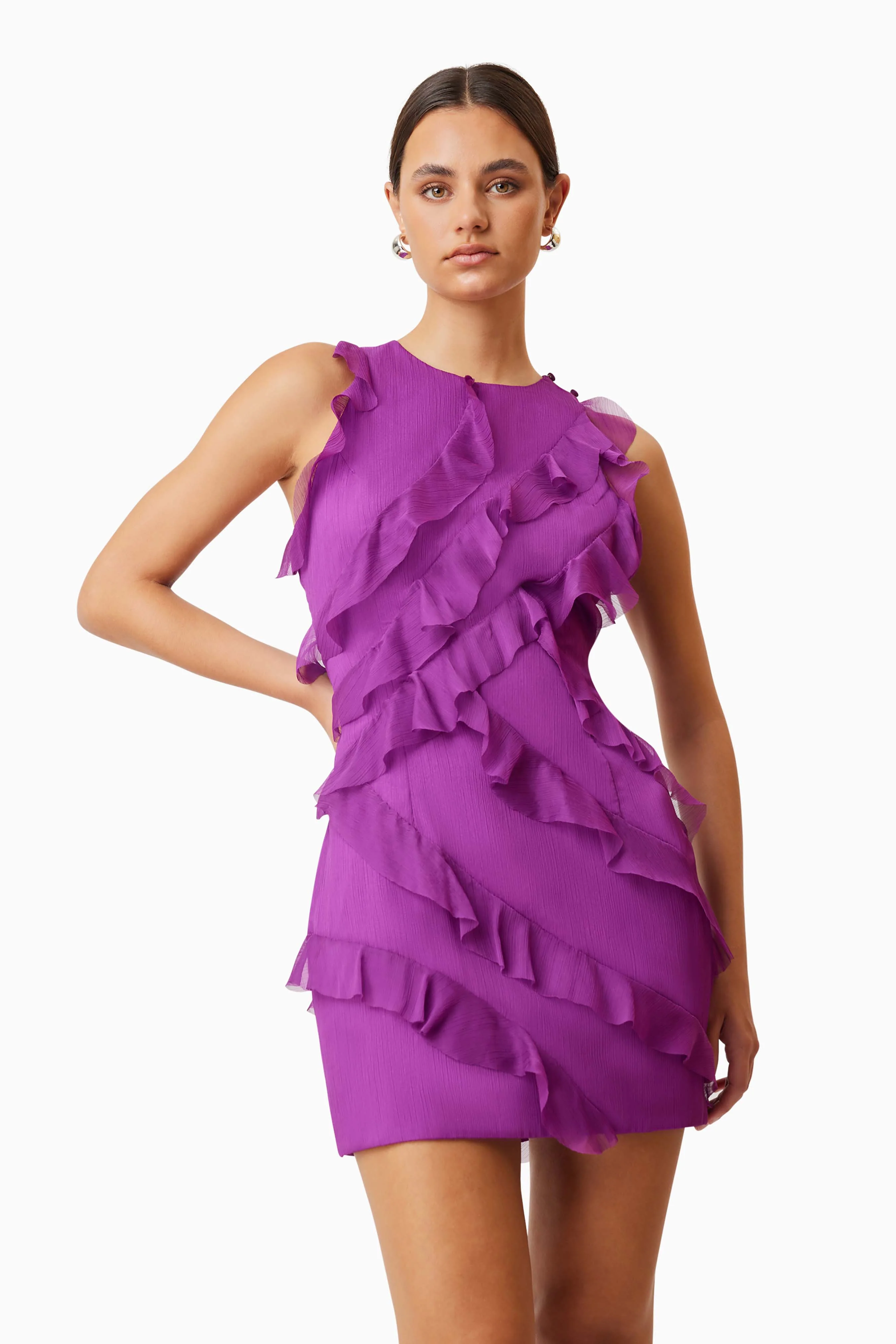 Mia Sheer Party Mini Dress In Purple