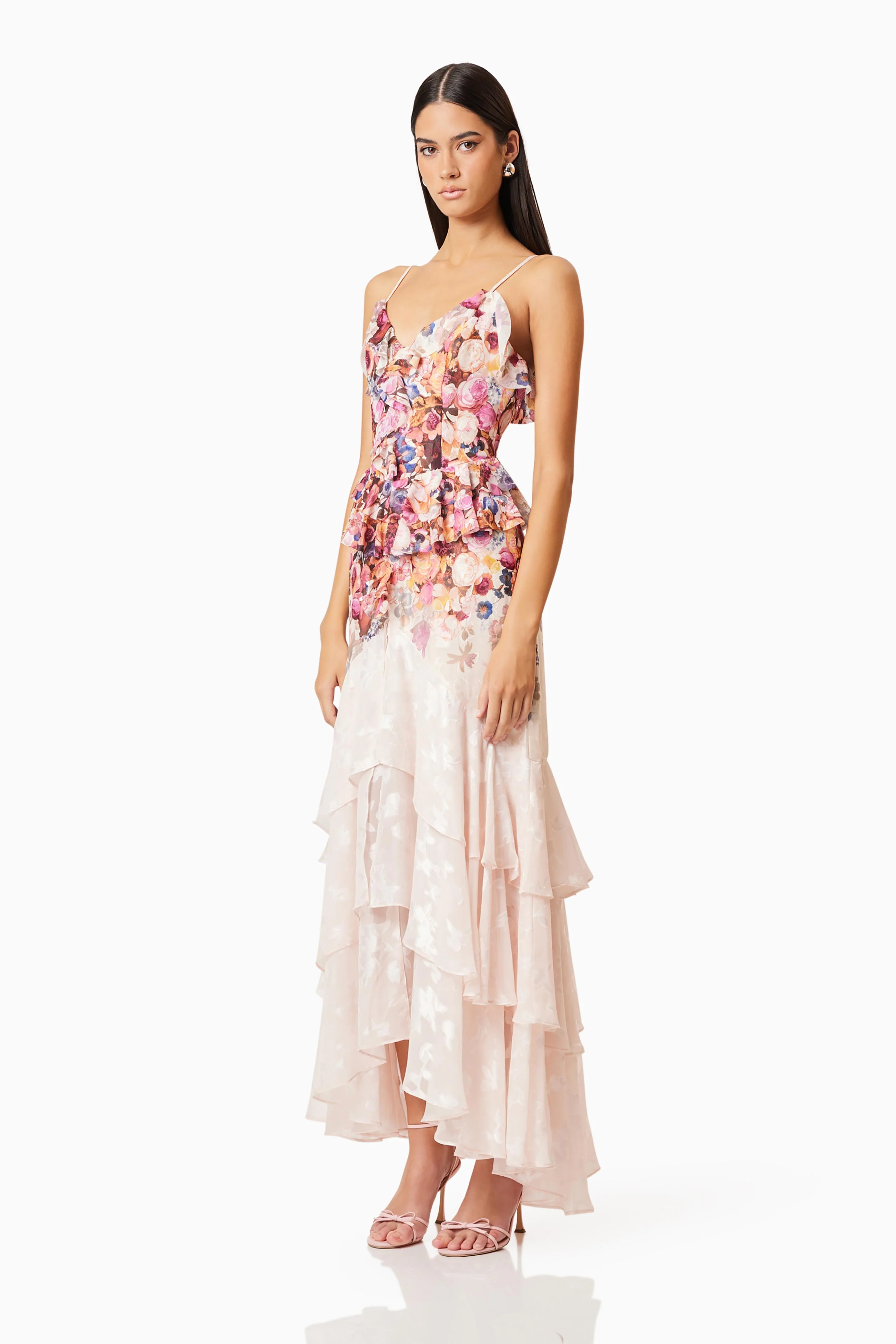 Perla Frilled Maxi Dress in Floral