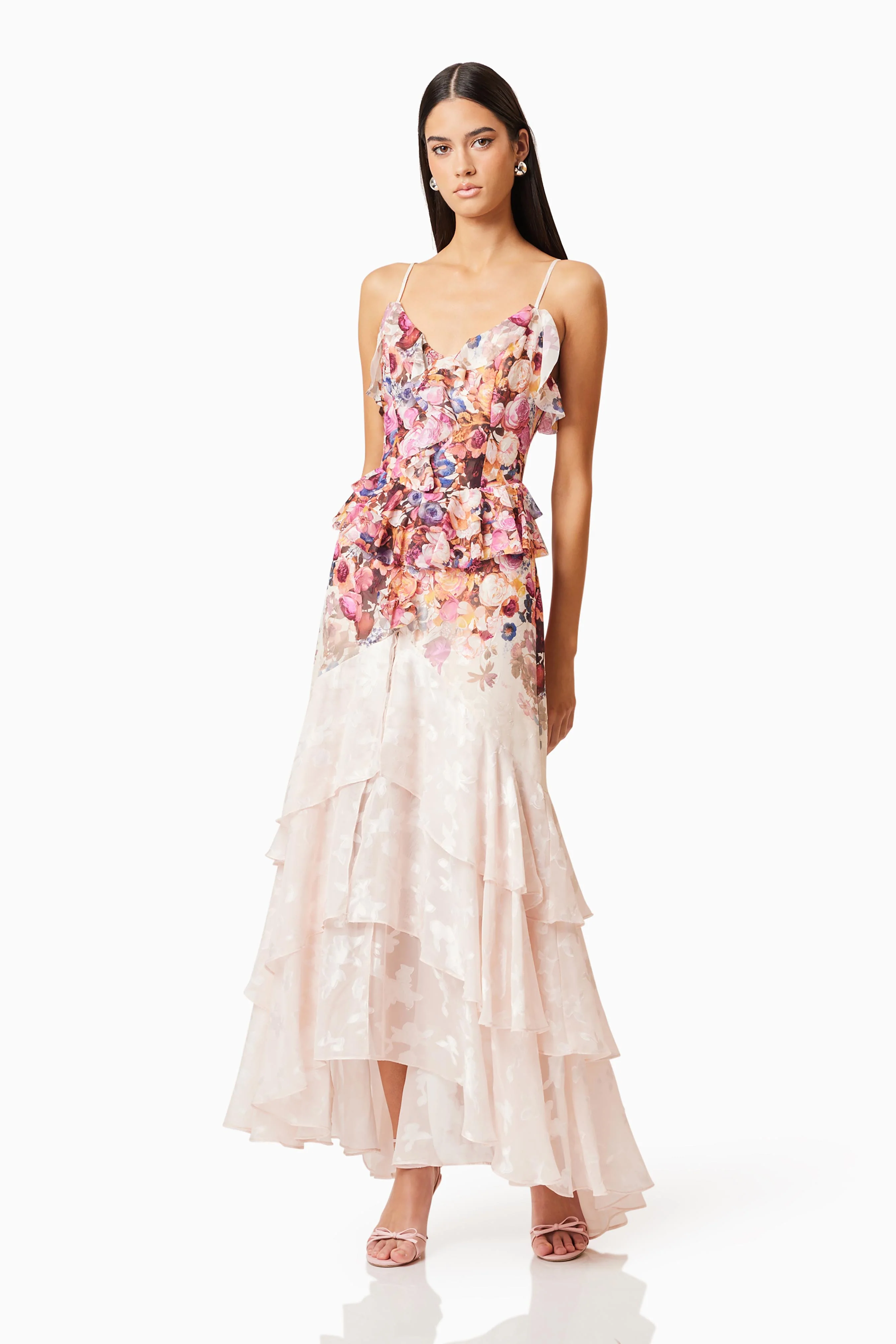 Perla Frilled Maxi Dress in Floral