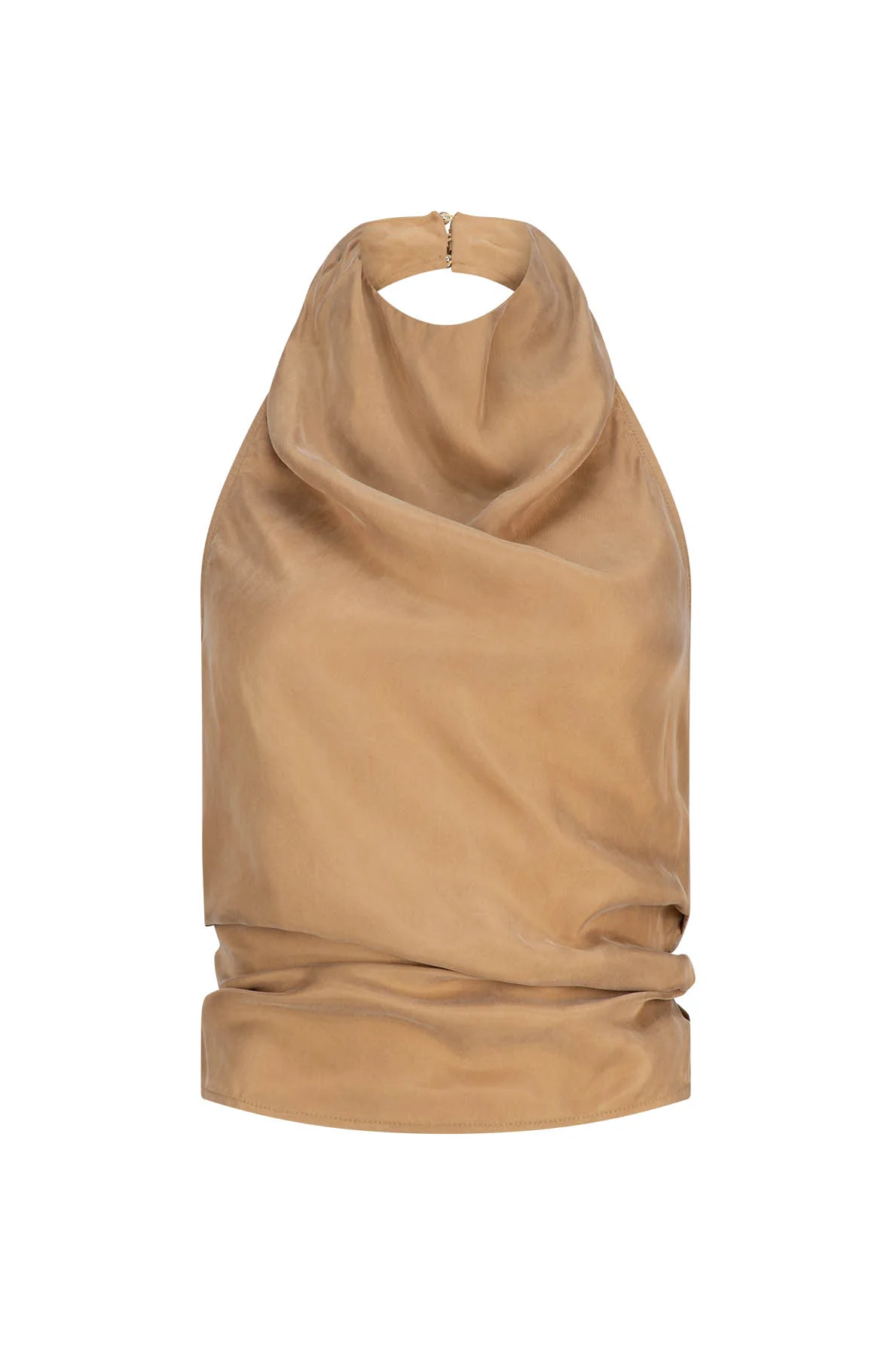 CURAAE Amber Tie Back Halter Cowl Neck Top in Beige
