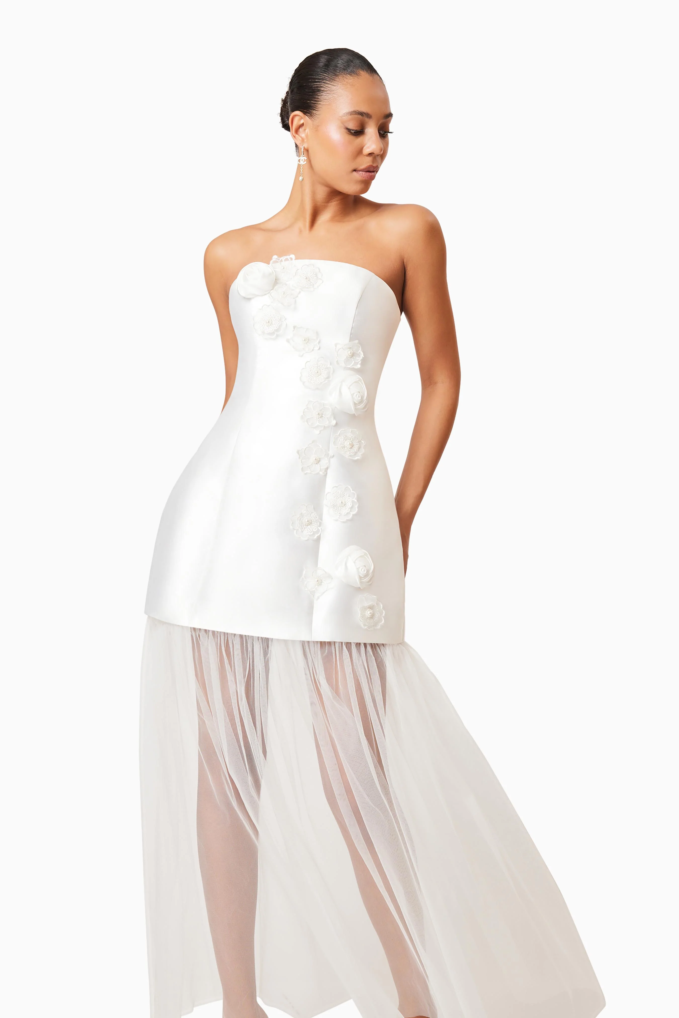 Oleander Strapless Maxi Dress In White