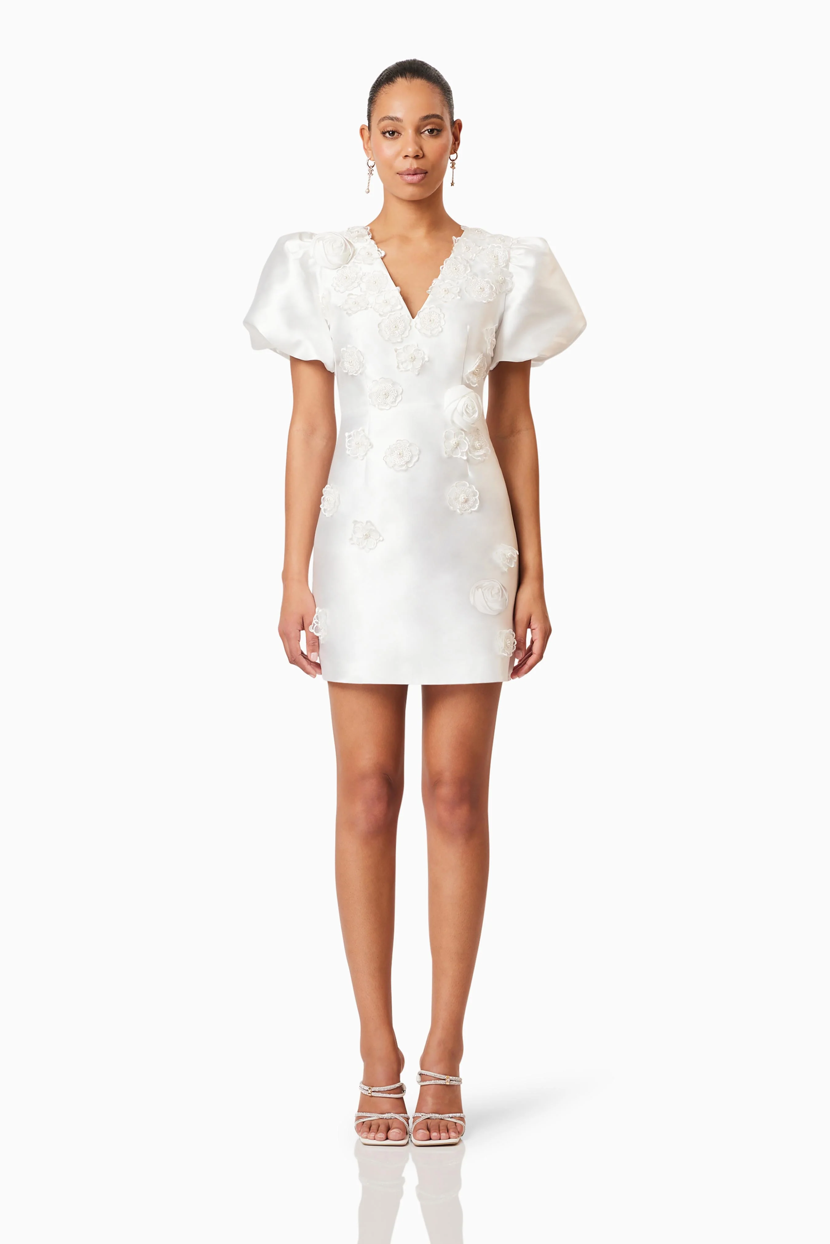 Oleander Mini Puff Sleeve Dress In White