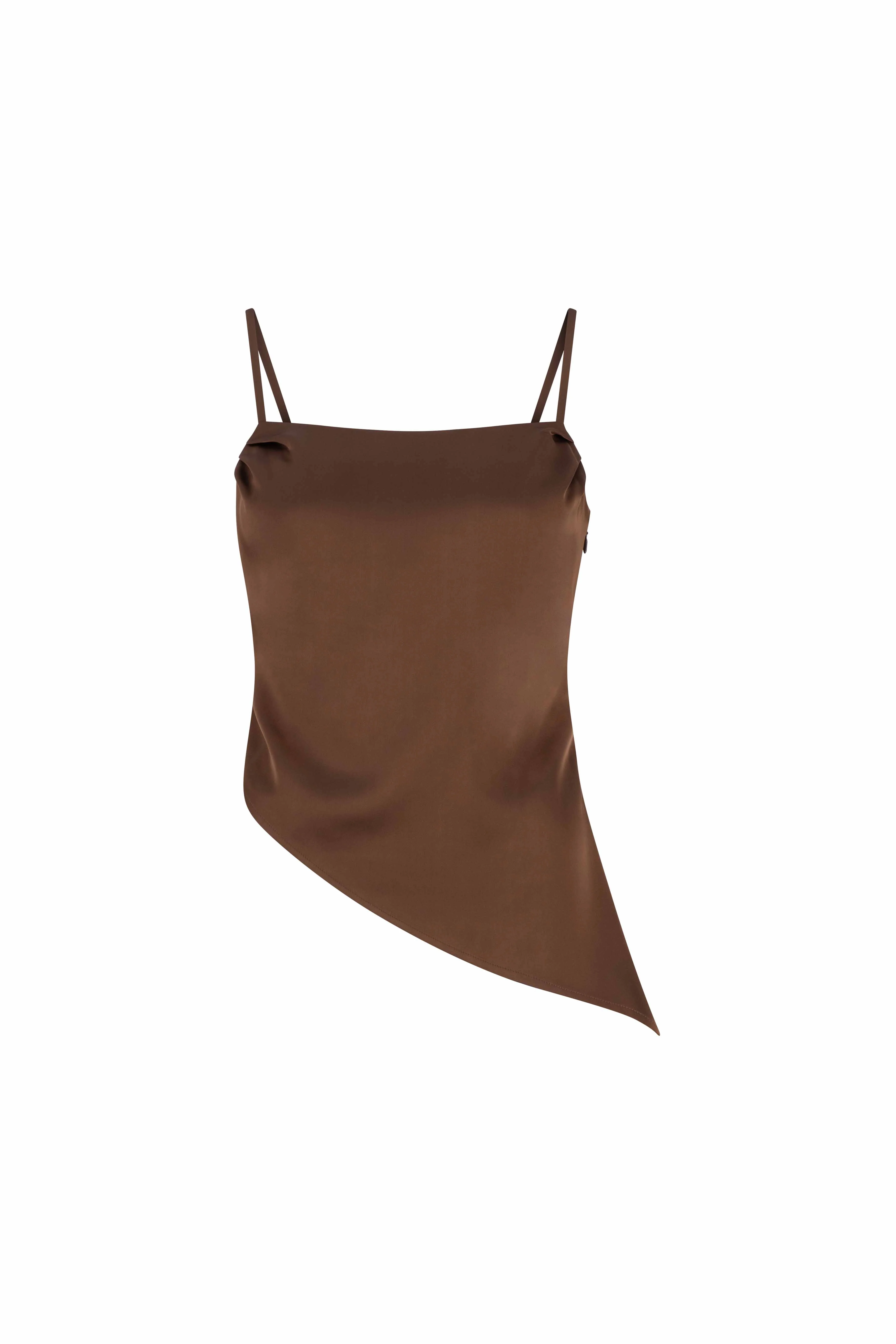 CURAAE Spencer Asymmetrical Spagetti Strap Cami Top In Brown