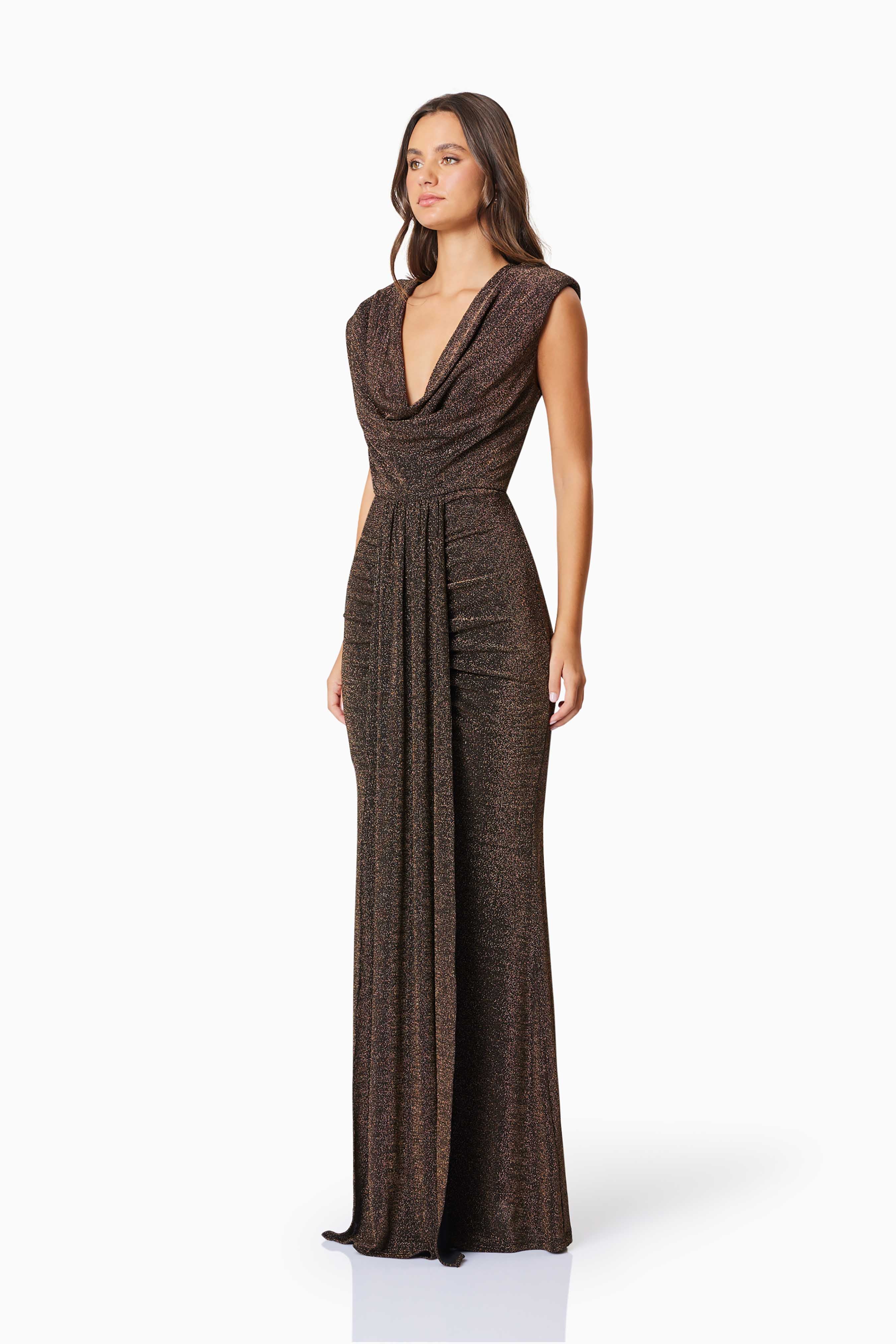 Nalani Fitted Maxi Dress In Black & Gold