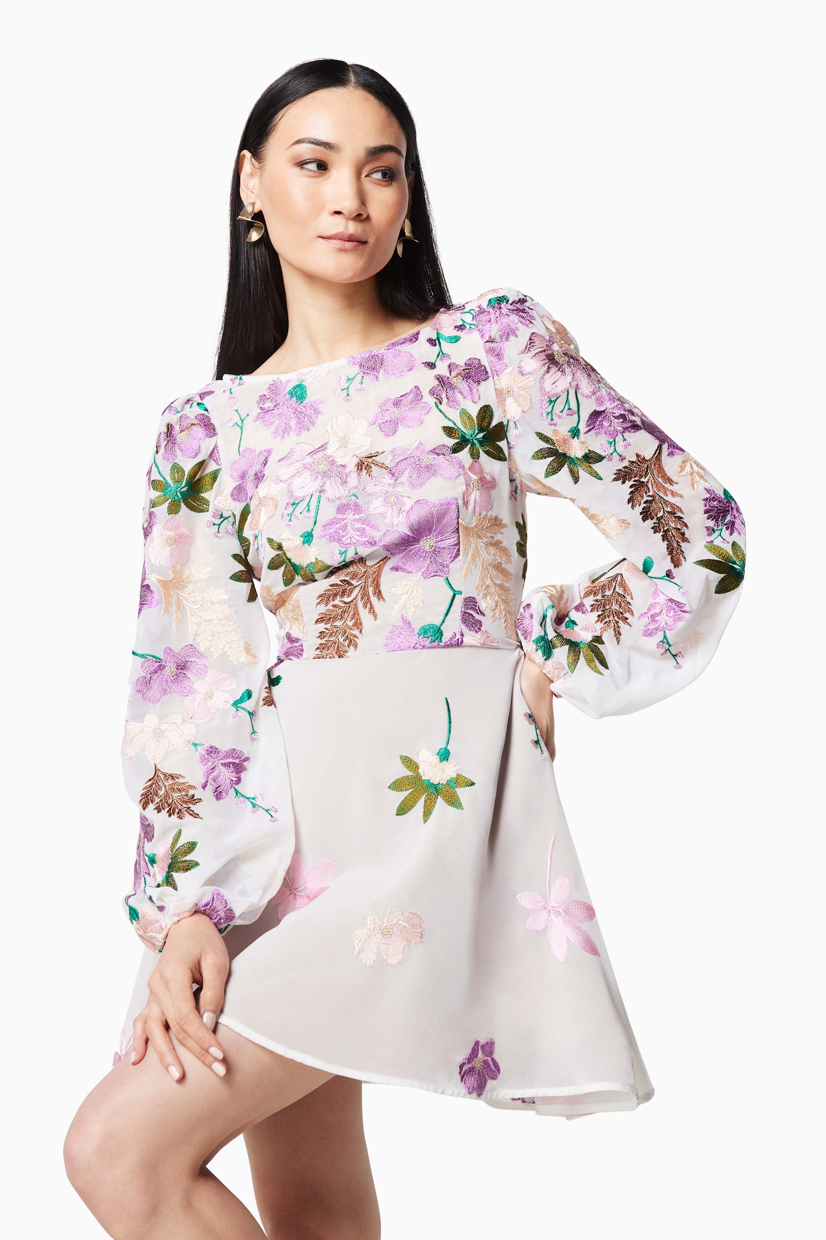 Reverie Long Sleeved Mini Dress in Purple