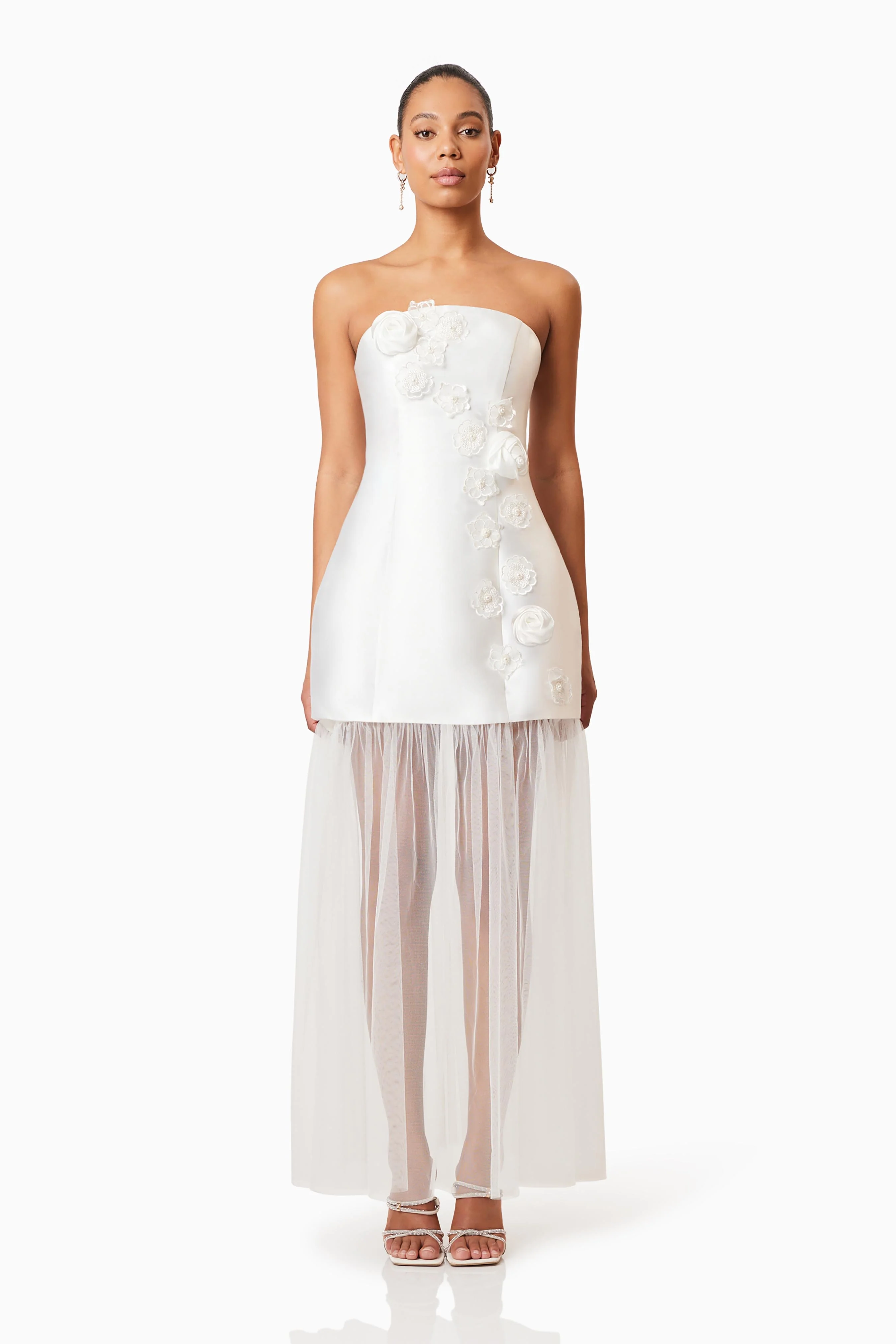 Oleander Strapless Maxi Dress In White
