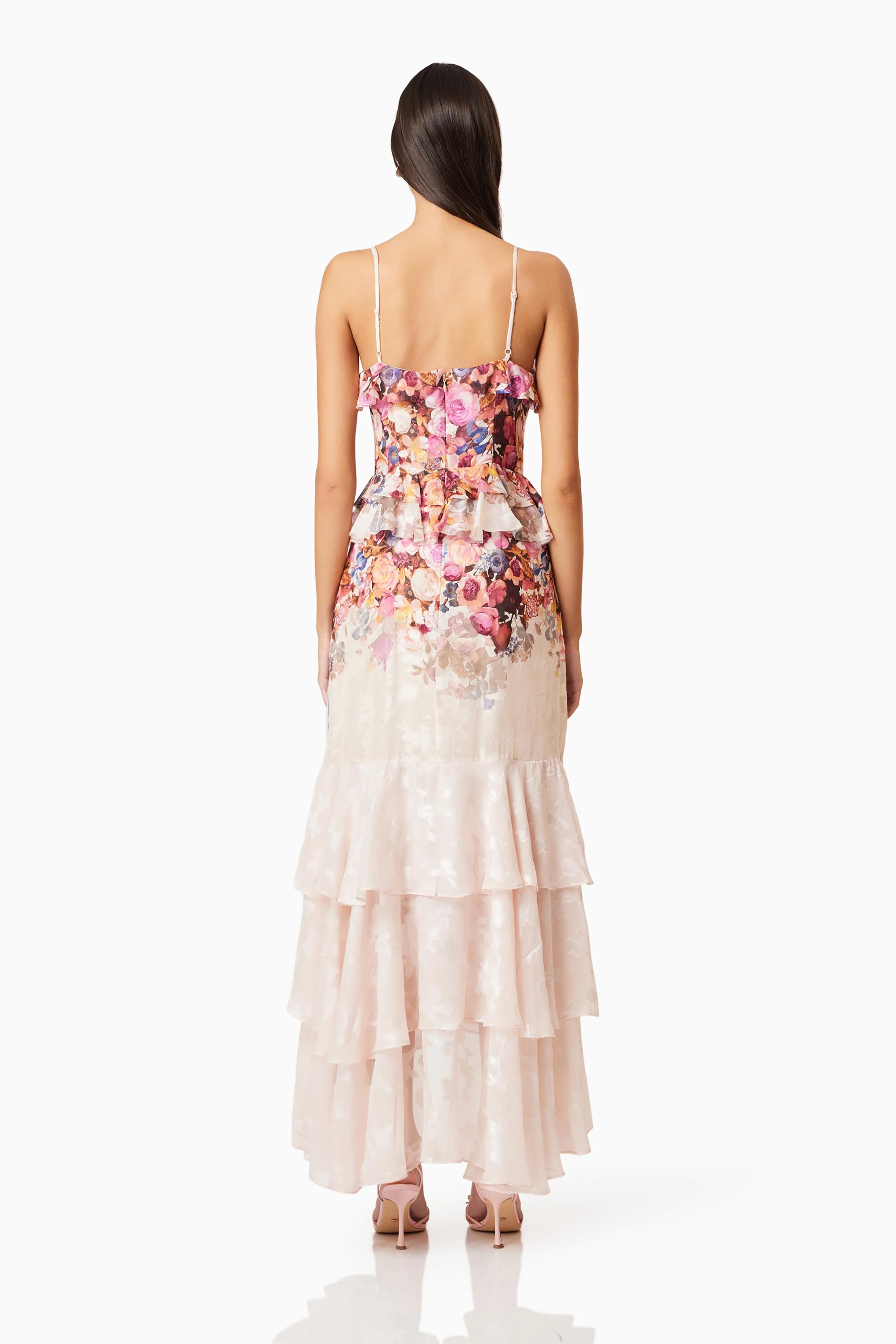 Perla Frilled Maxi Dress in Floral