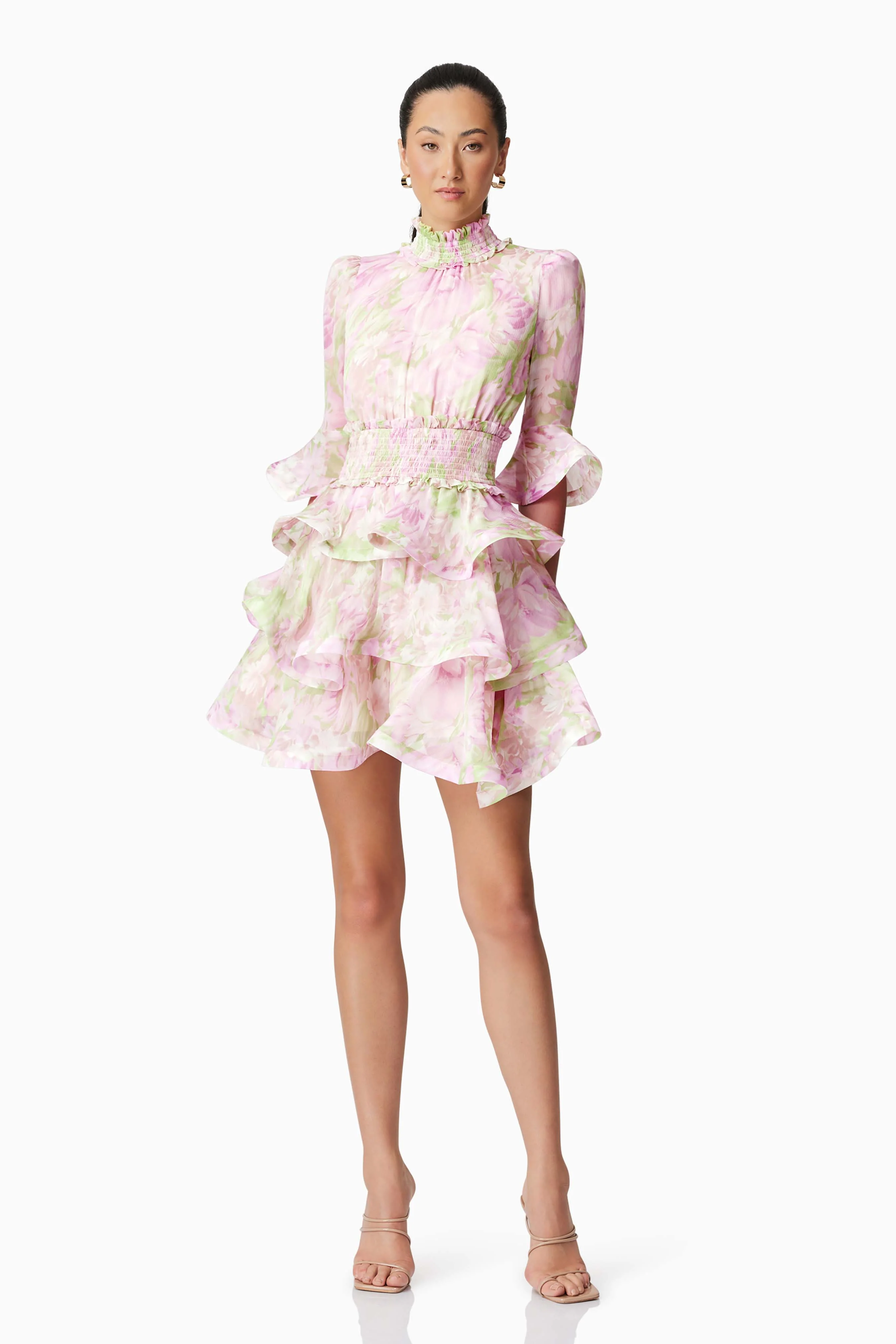 Morgan Floral Tiered Mini Dress in Pink