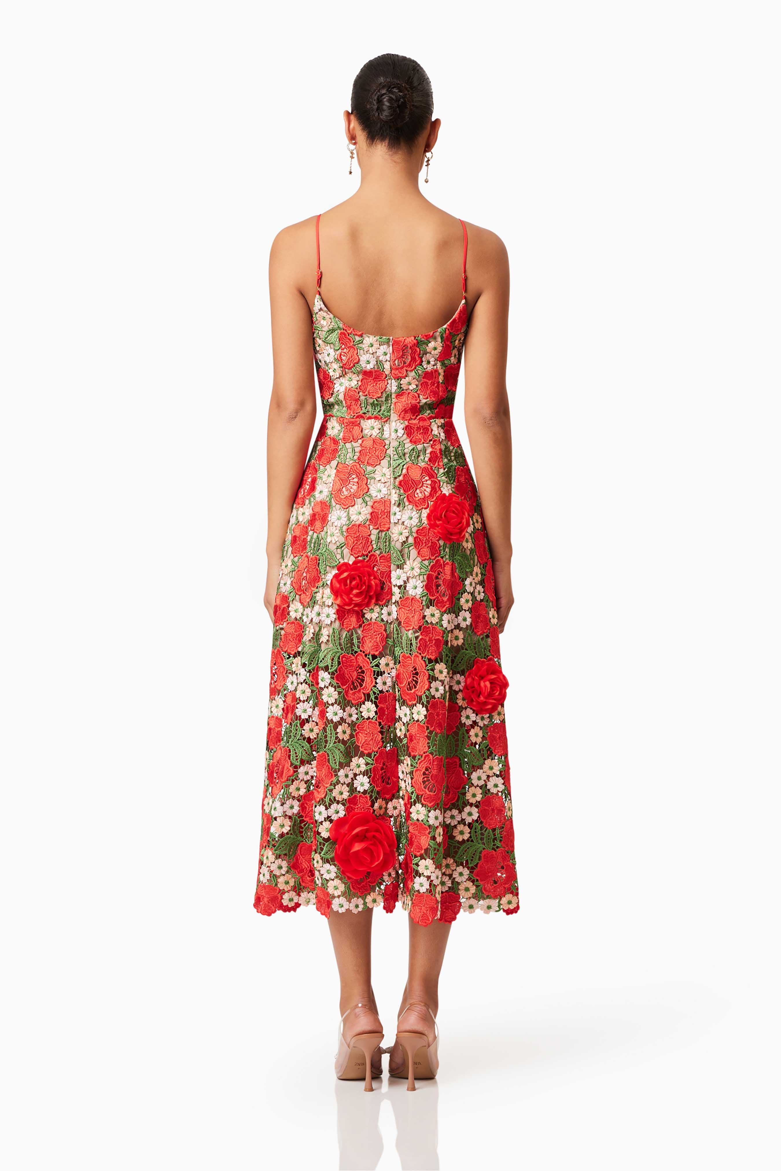 Roselyn Embroidered Midi Dress In Red