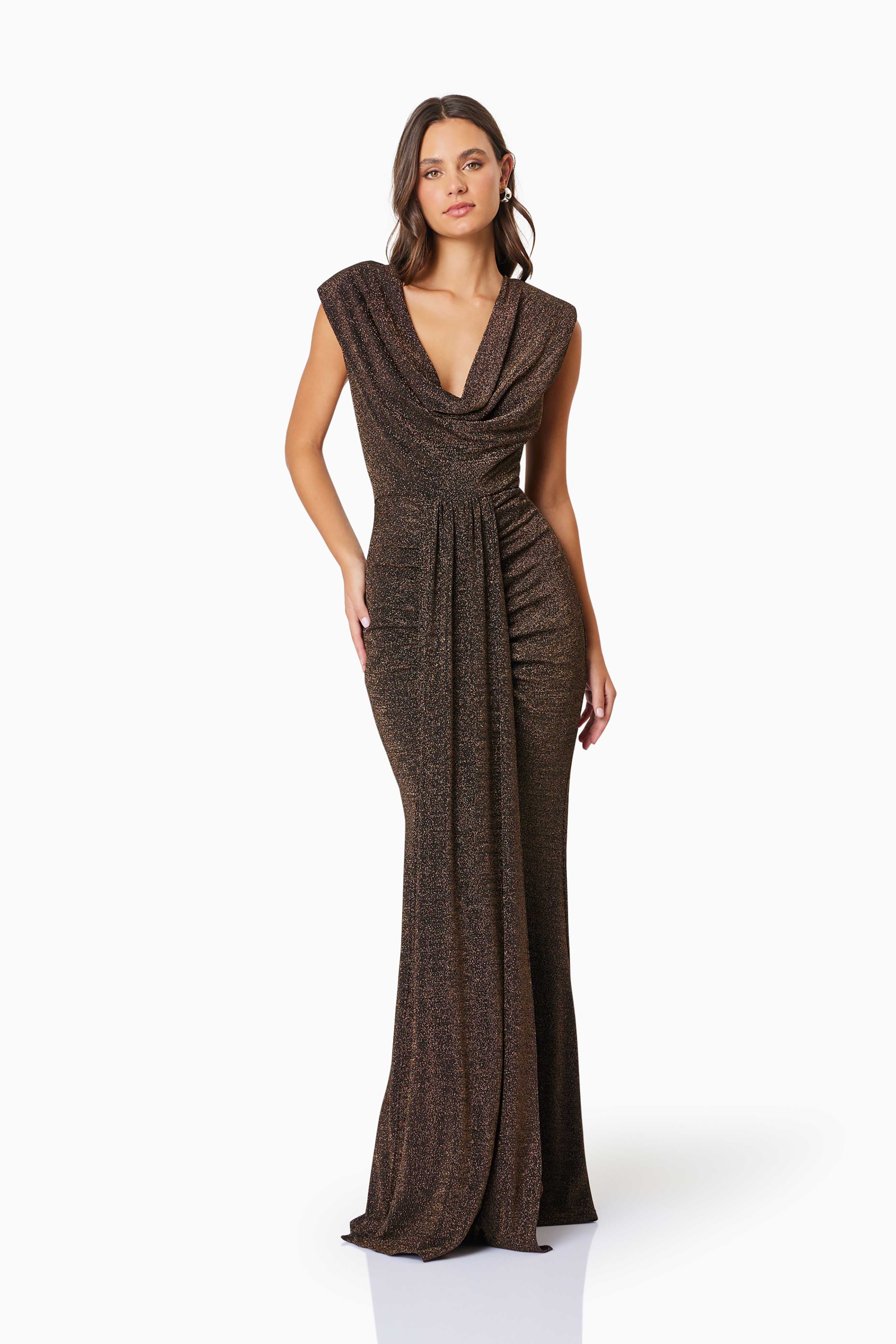 Nalani Fitted Maxi Dress In Black & Gold