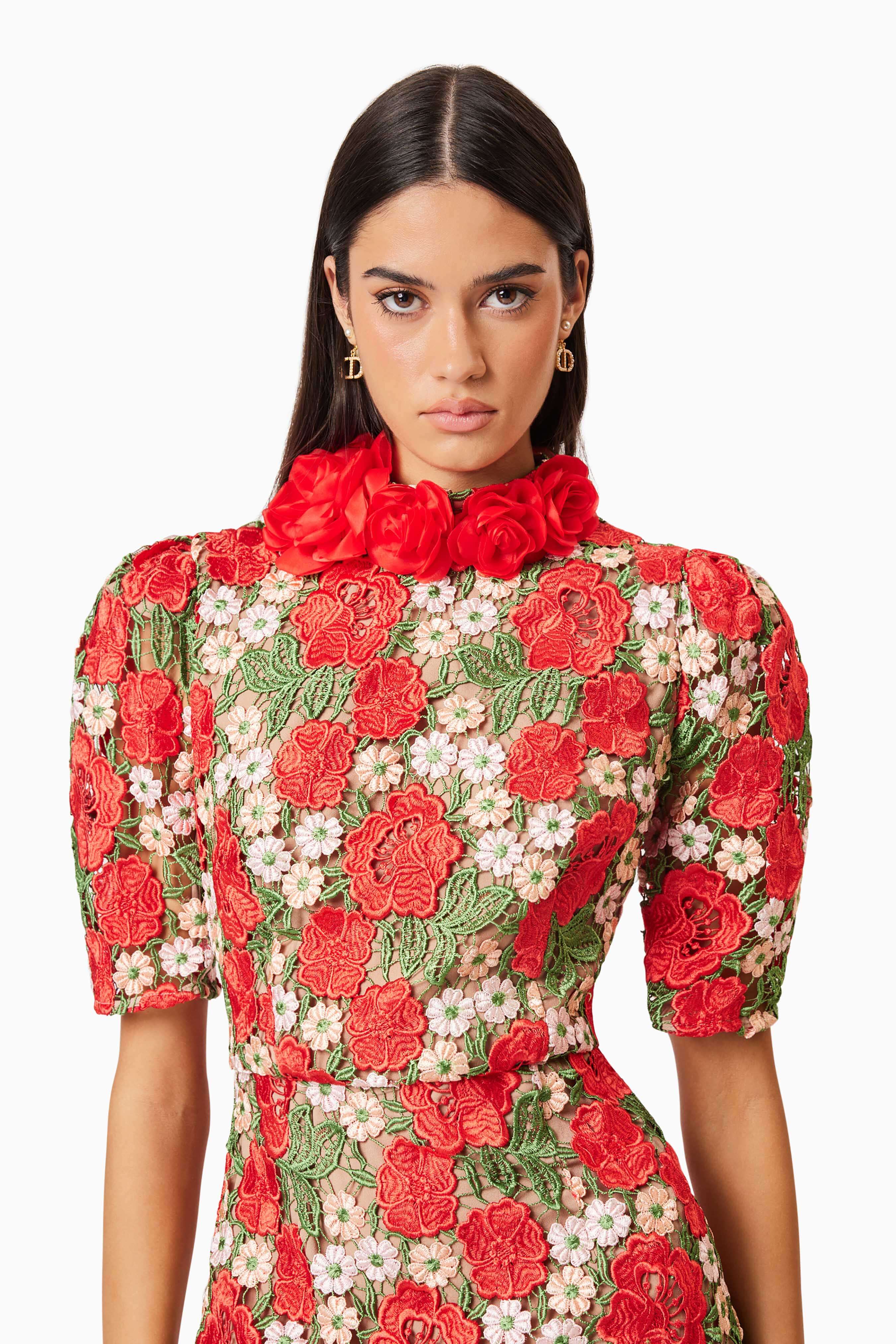 Roselyn Cocktail Midi Dress in Red