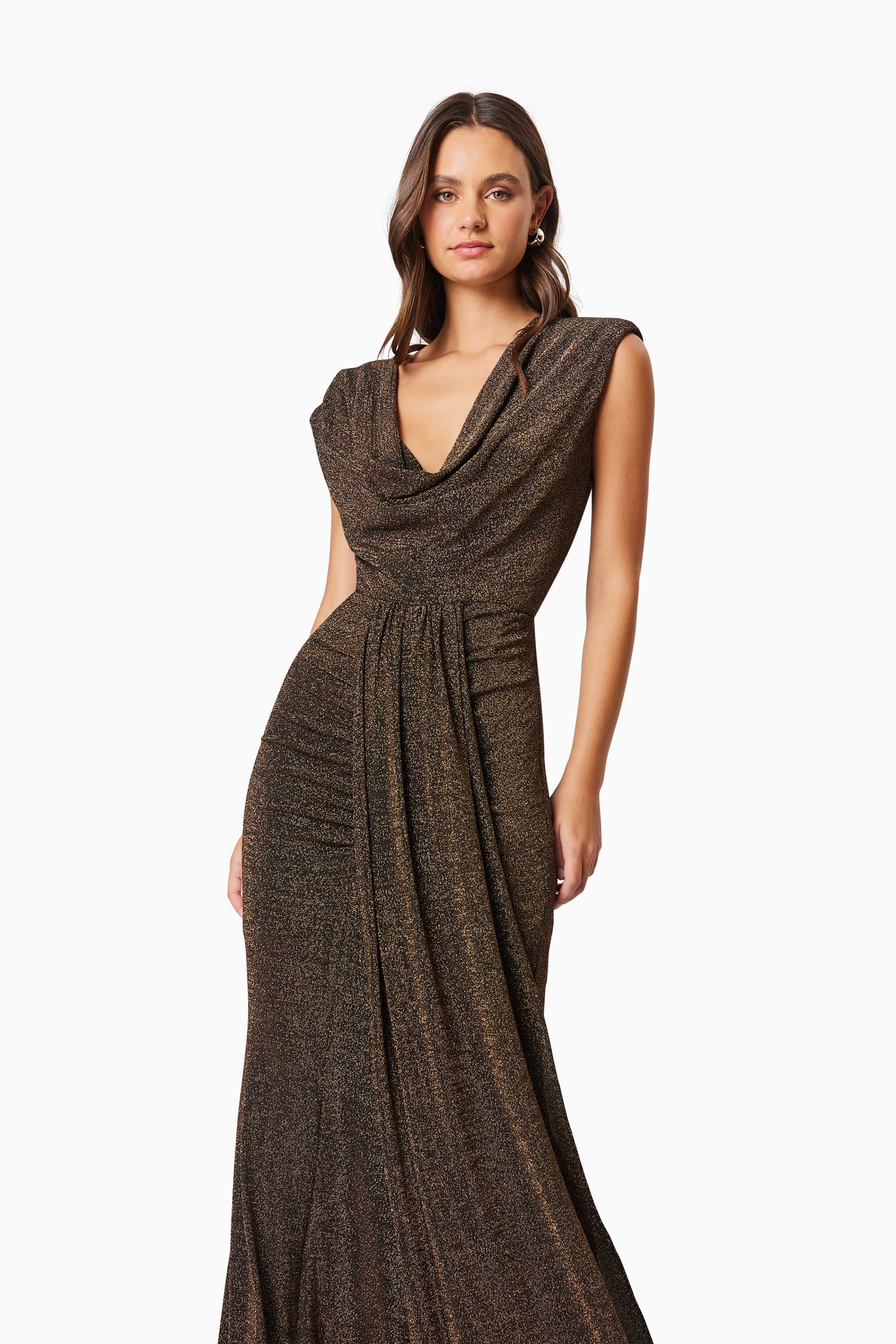 Nalani Fitted Maxi Dress In Black & Gold