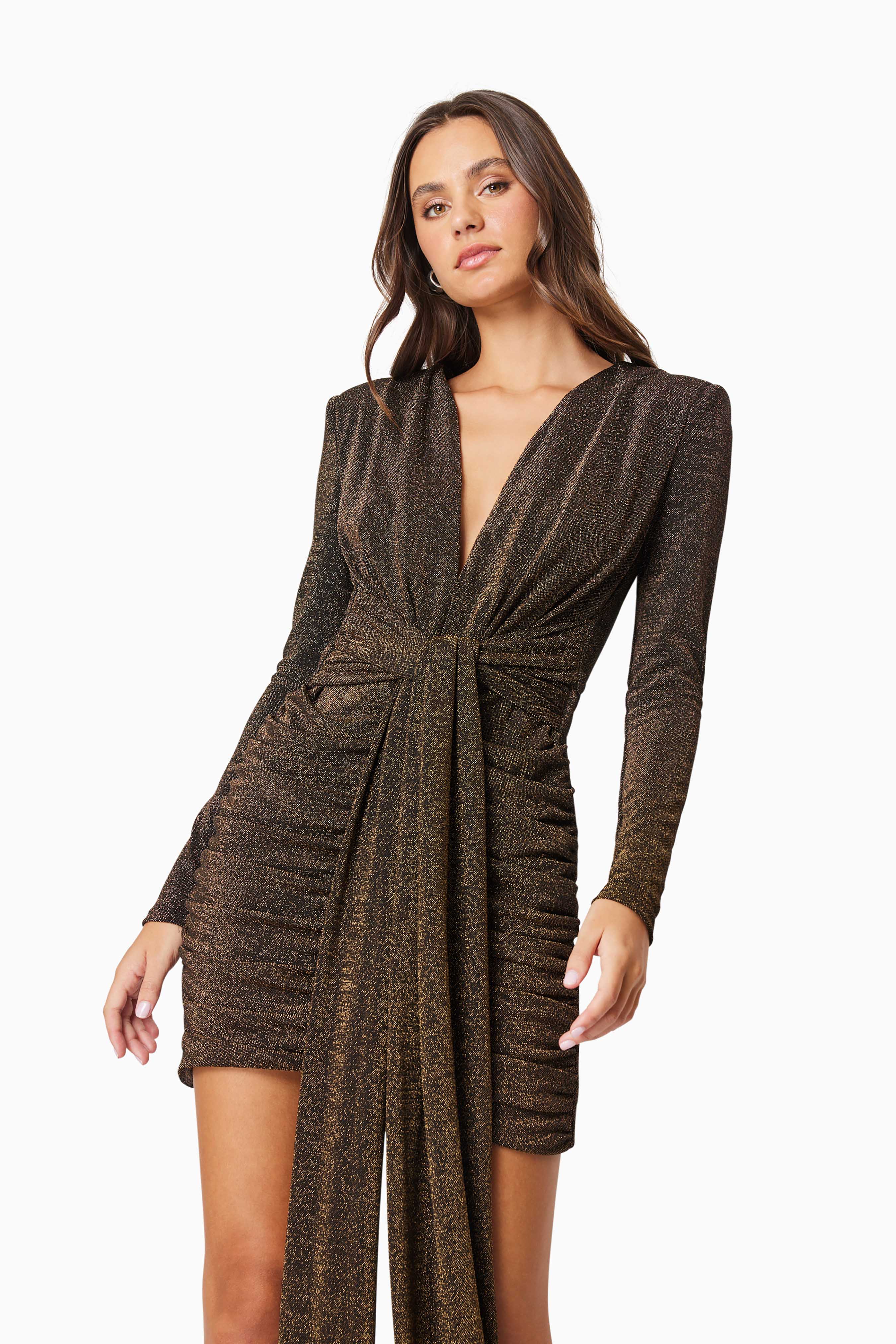 Nalani Long Sleeve Mini Dress In Black & Gold