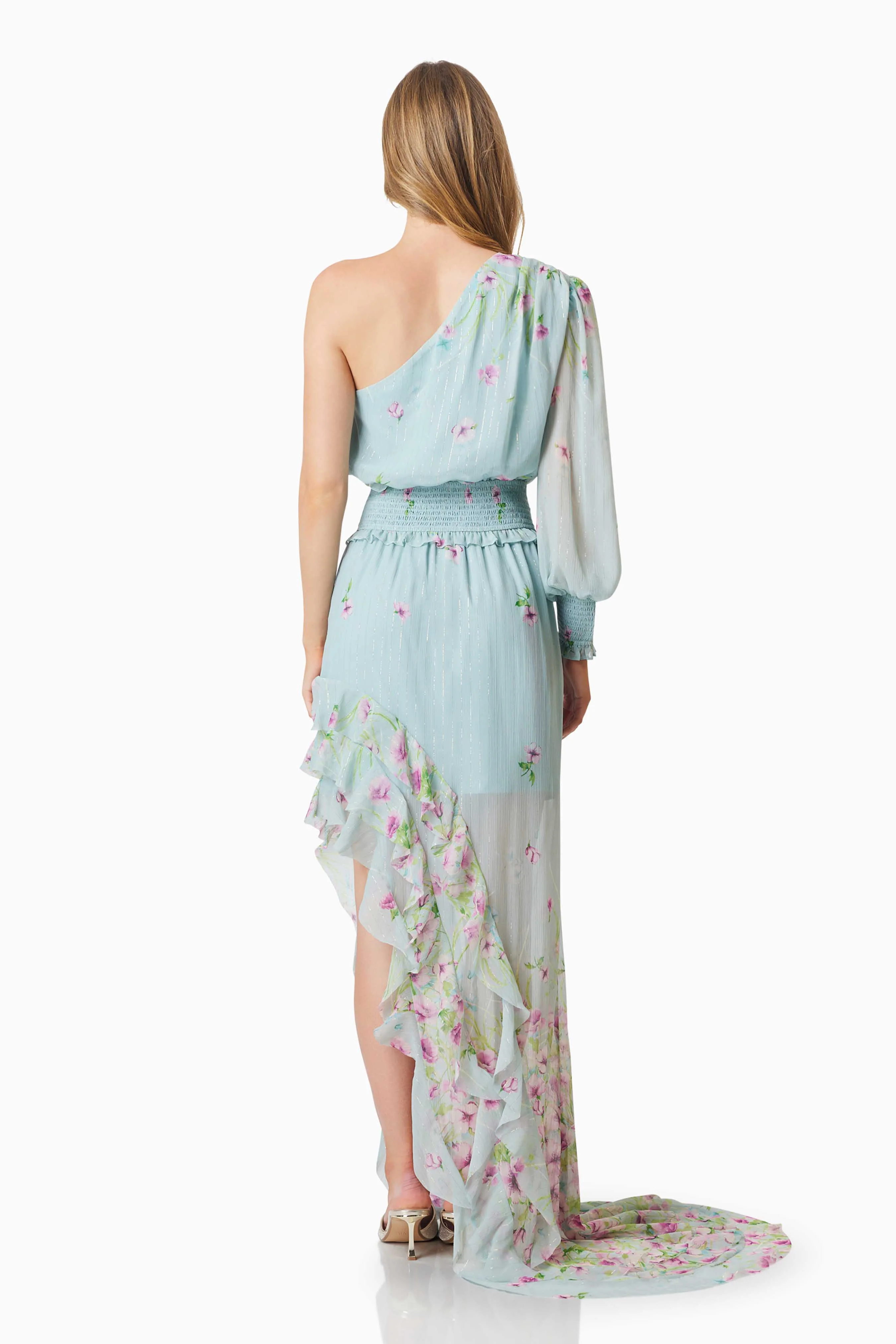 Quilla Hilo One Shoulder Maxi Gown In Blue