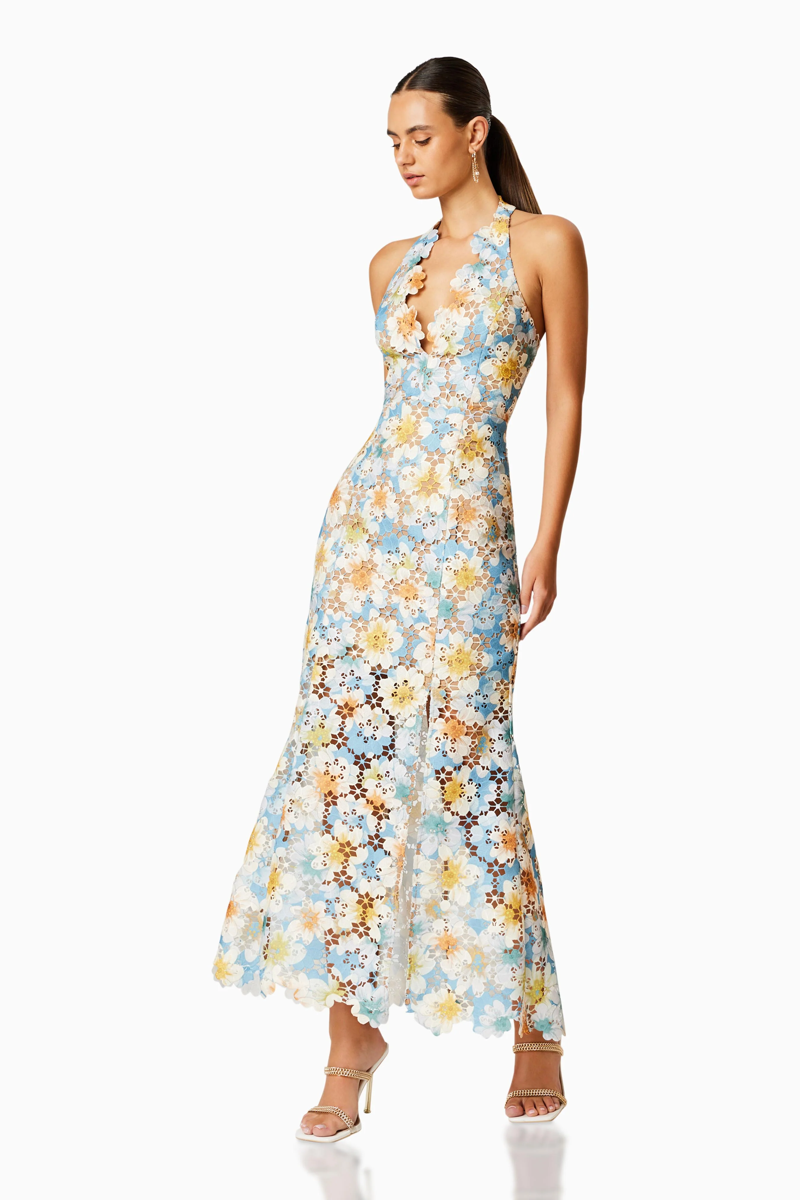 Nesting Lace Maxi Dress In Blue Florals
