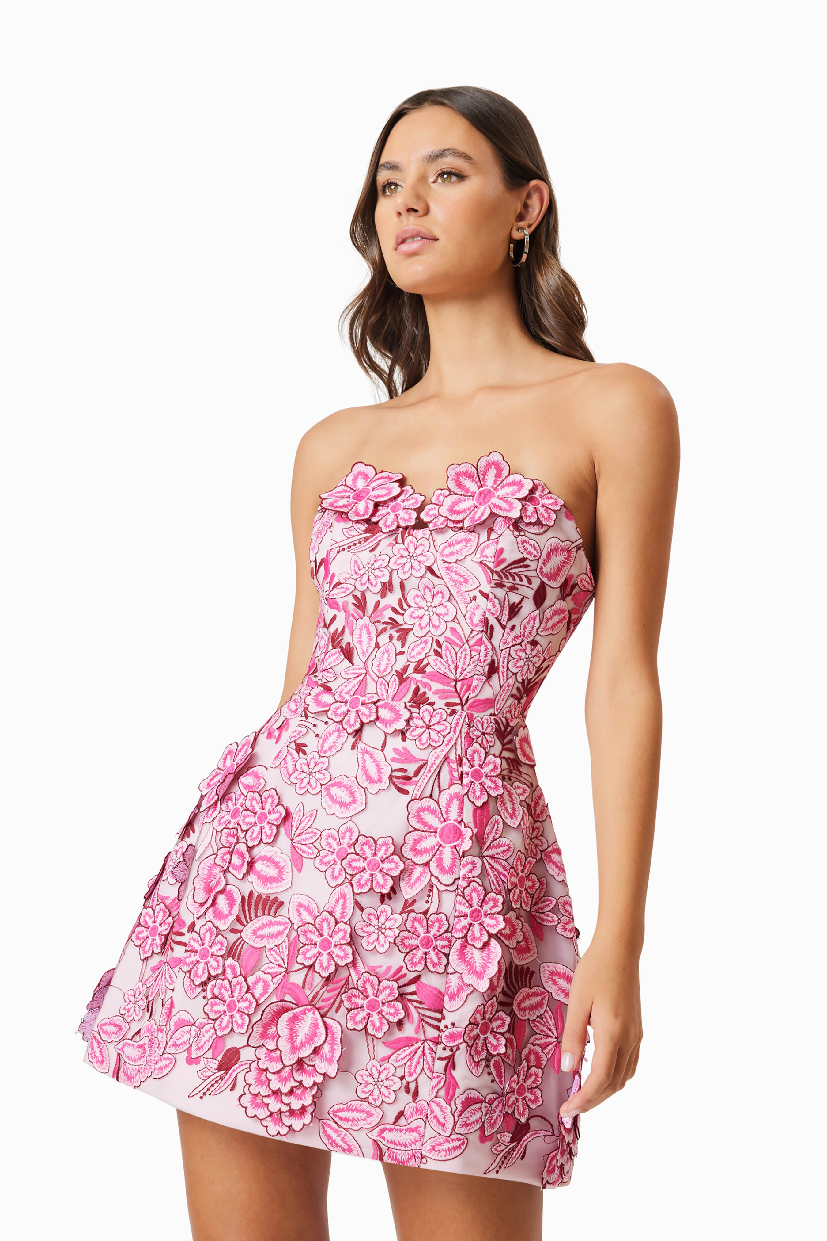 OMR x ELLIATT: Roseate 3D Floral Mini Dress In Pink