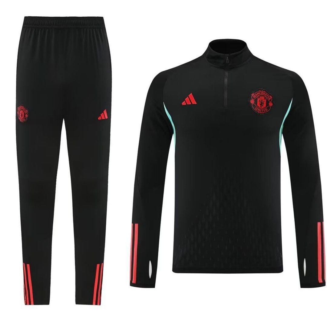 Manchester United Zipper Sweatshirt Kit(Top+Pants) Black 2023/24