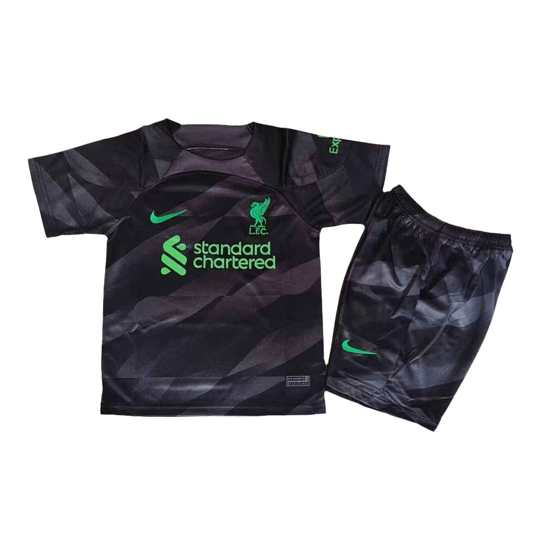 Kids Liverpool Goalkeeper Kit(Jersey+Shorts) Black 2023/24