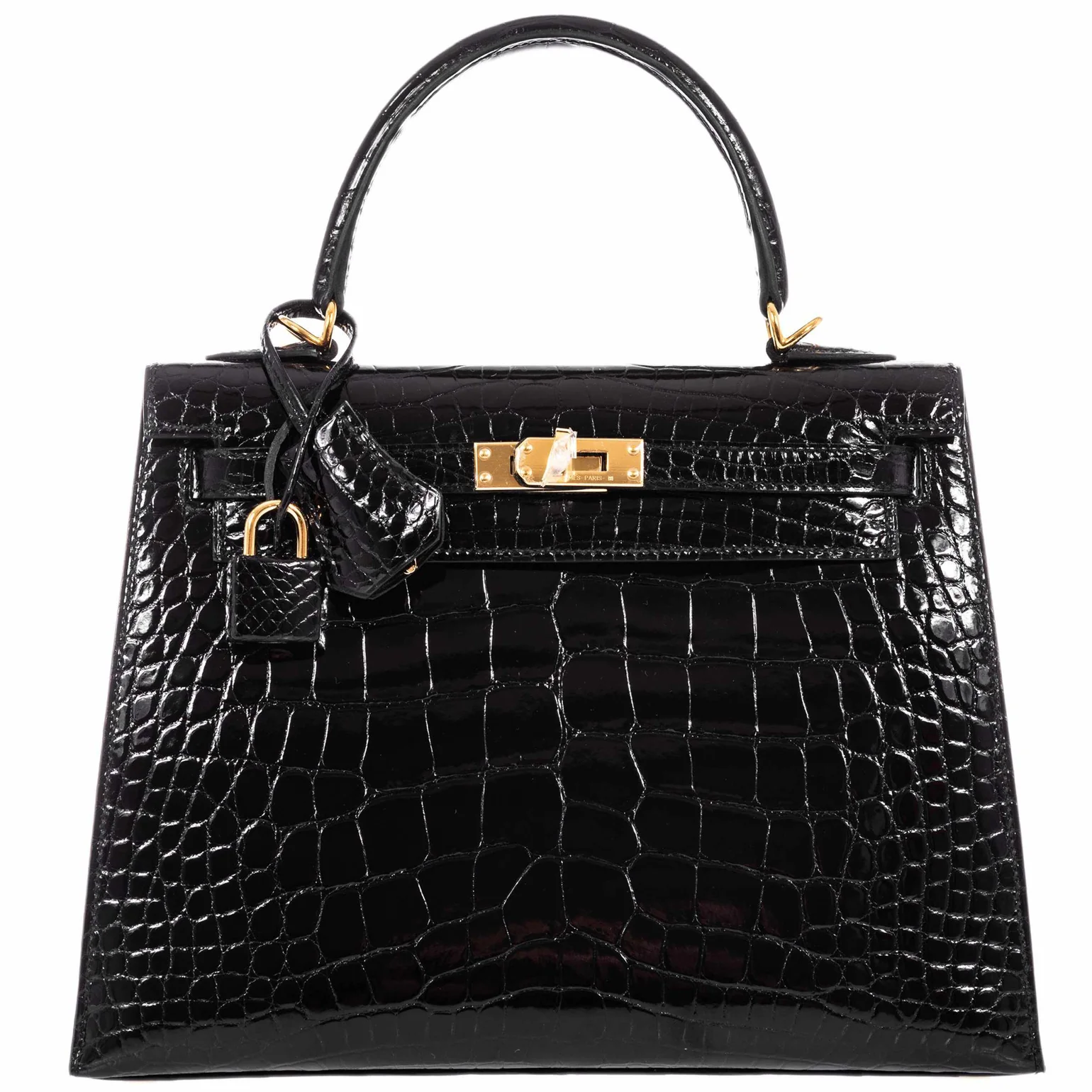 HE&&ME Kelly 25 Sellier Black Alligator Gold Hardware