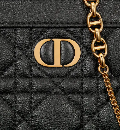 DIOR CARO ZIPPED POUCH WITH CHAIN Black