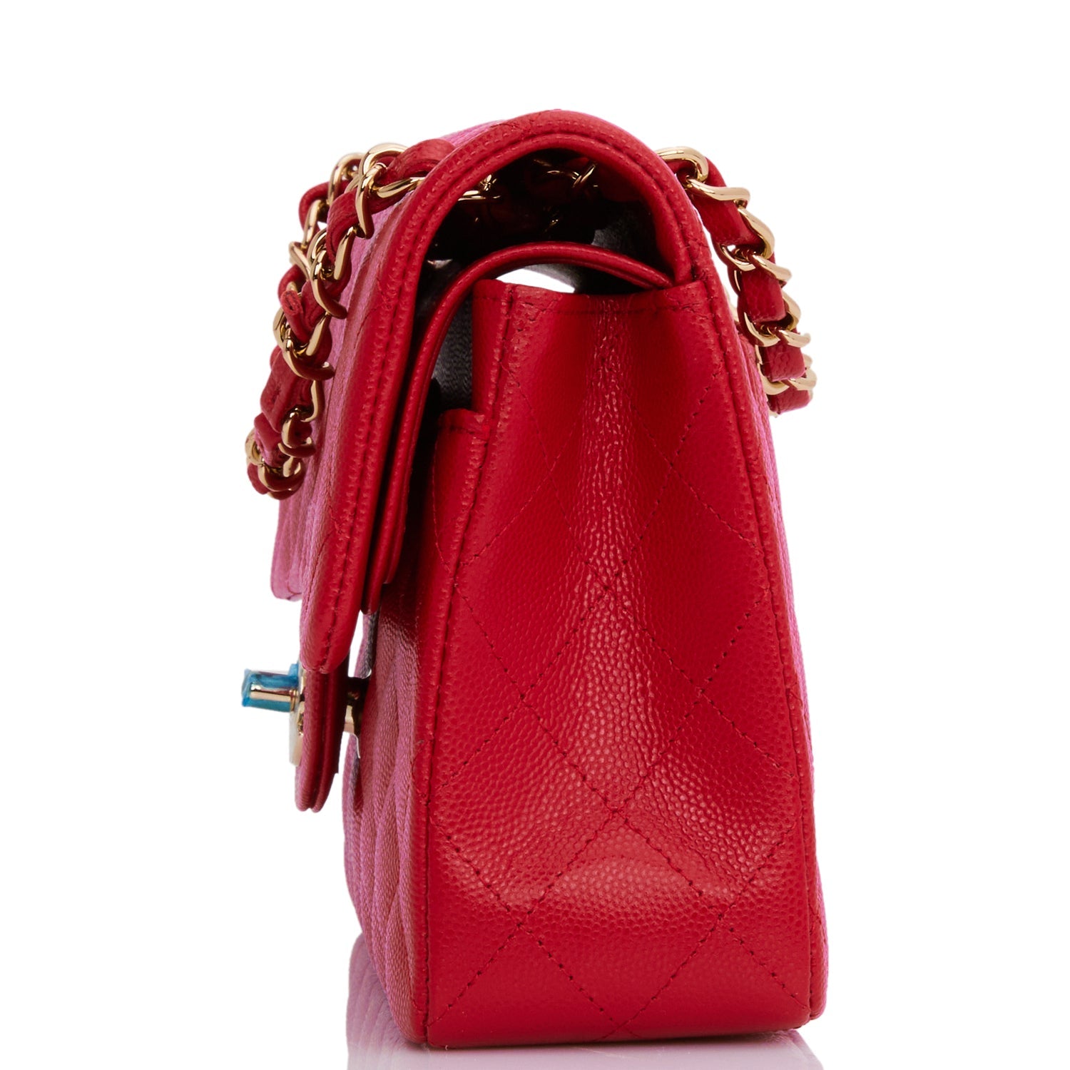 Small Classic Double Flap Red Caviar Light Gold Hardware