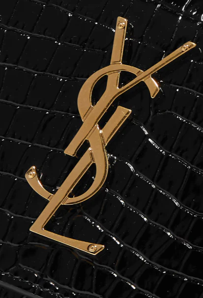 Small crocodile-effect patent leather shoulder bag