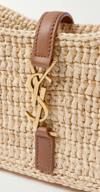 Leather-trimmed raffia shoulder bag