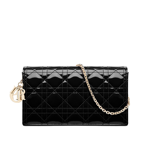 Dior Lady Dior Clutch With Chain In Black Patent