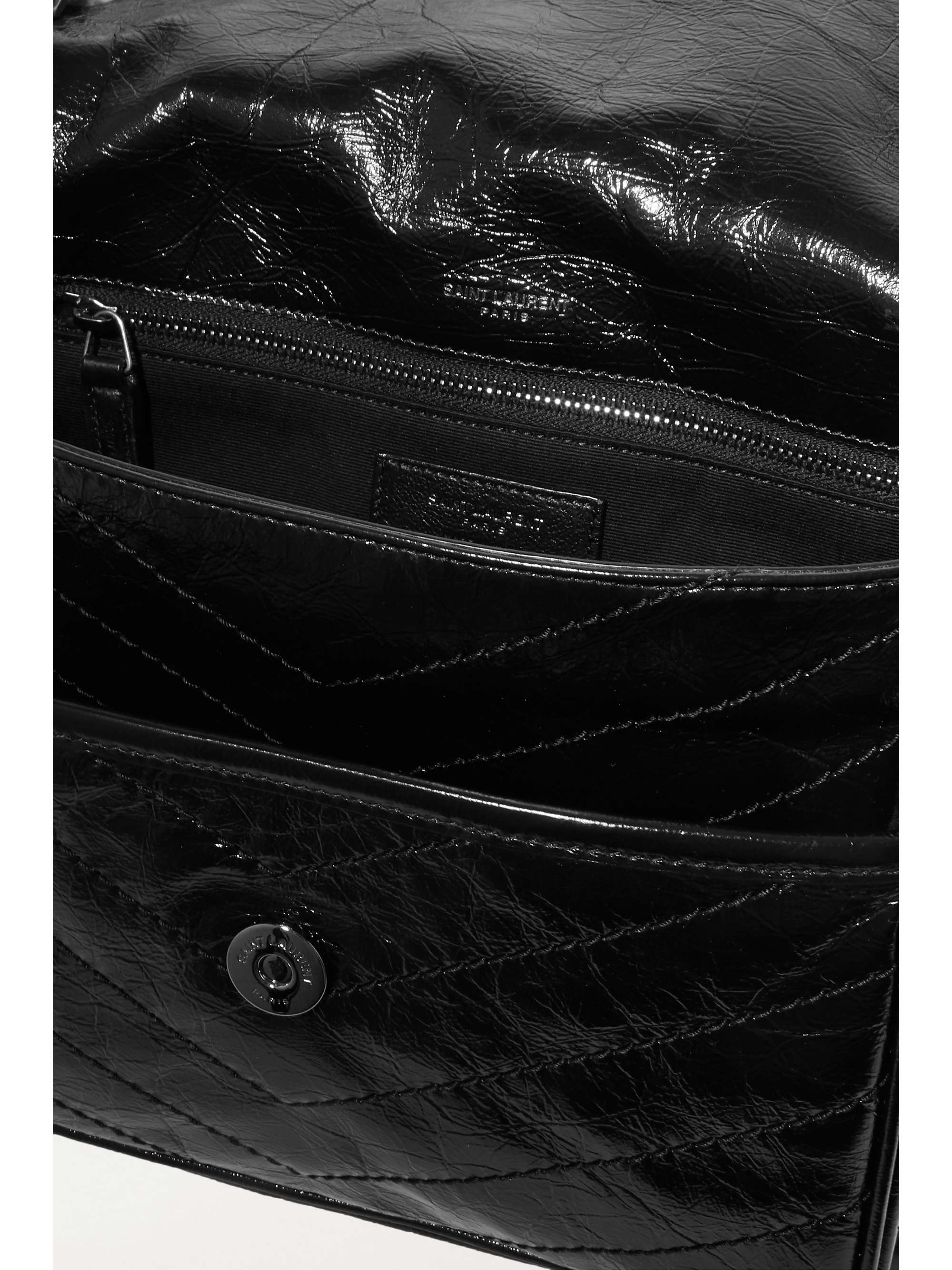 Medium crinkled glossed-leather shoulder bag