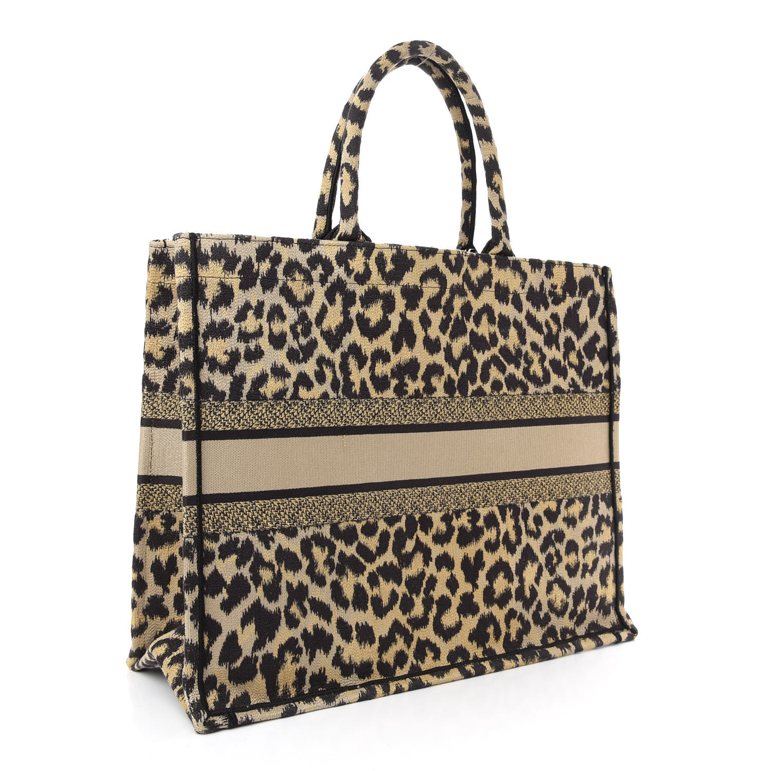 CHRISTIAN DIOR Canvas Mizza Large Leopard Book Tote Beige