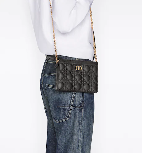 DIOR CARO ZIPPED POUCH WITH CHAIN Black