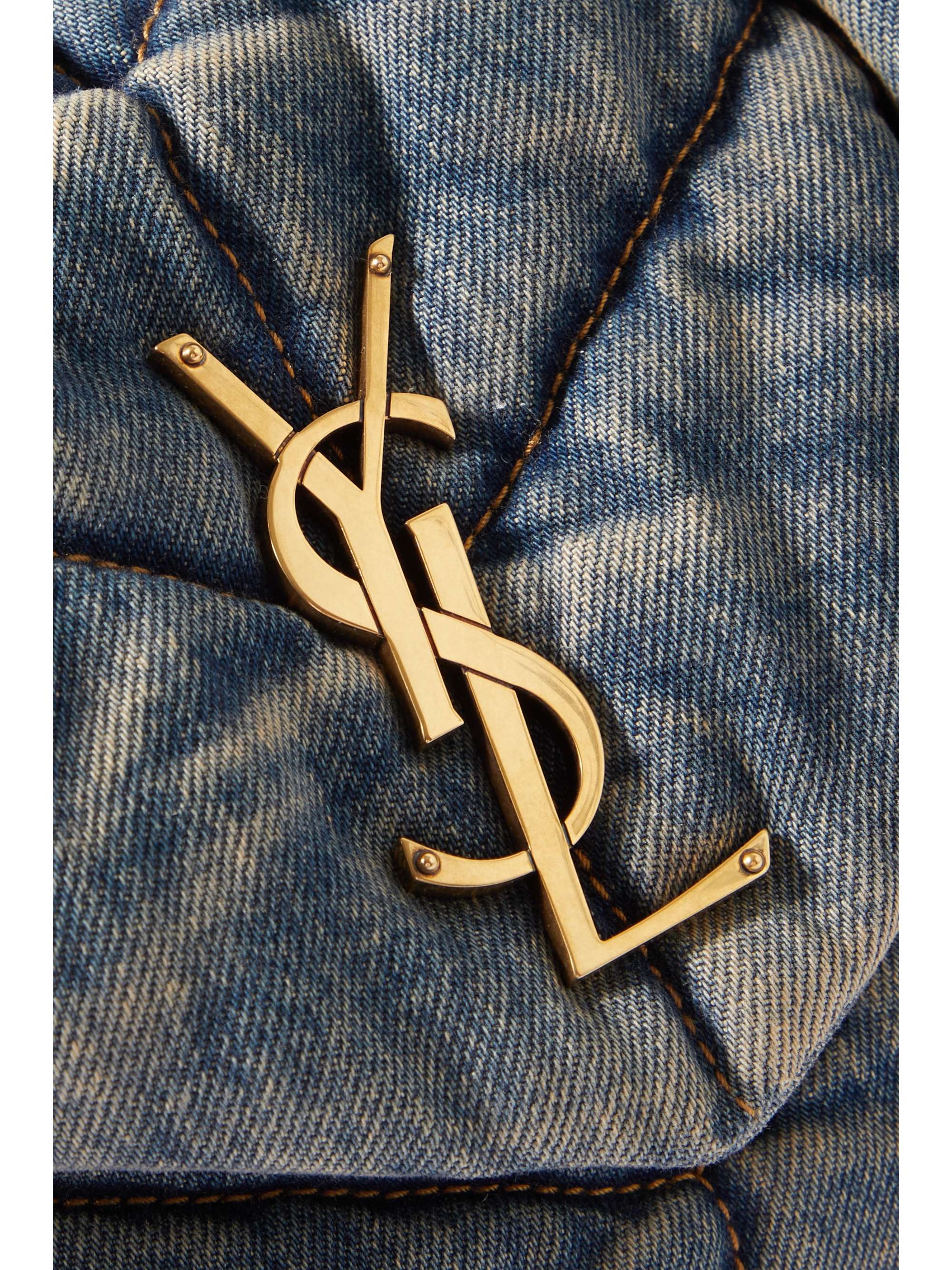 Puffer small suede-trimmed quilted denim shoulder bag