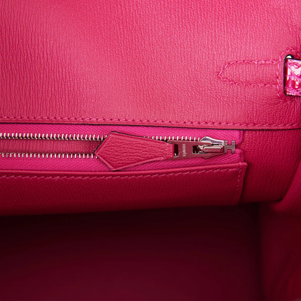 HE&&ME Birkin 25 Rose Mexico Shiny Porosus Crocodile Palladium Hardware