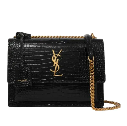 Small crocodile-effect patent leather shoulder bag