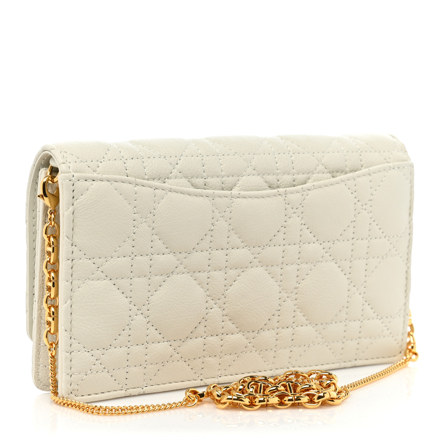 CHRISTIAN DIOR  Calfskin Caro Pouch with Chain Latte