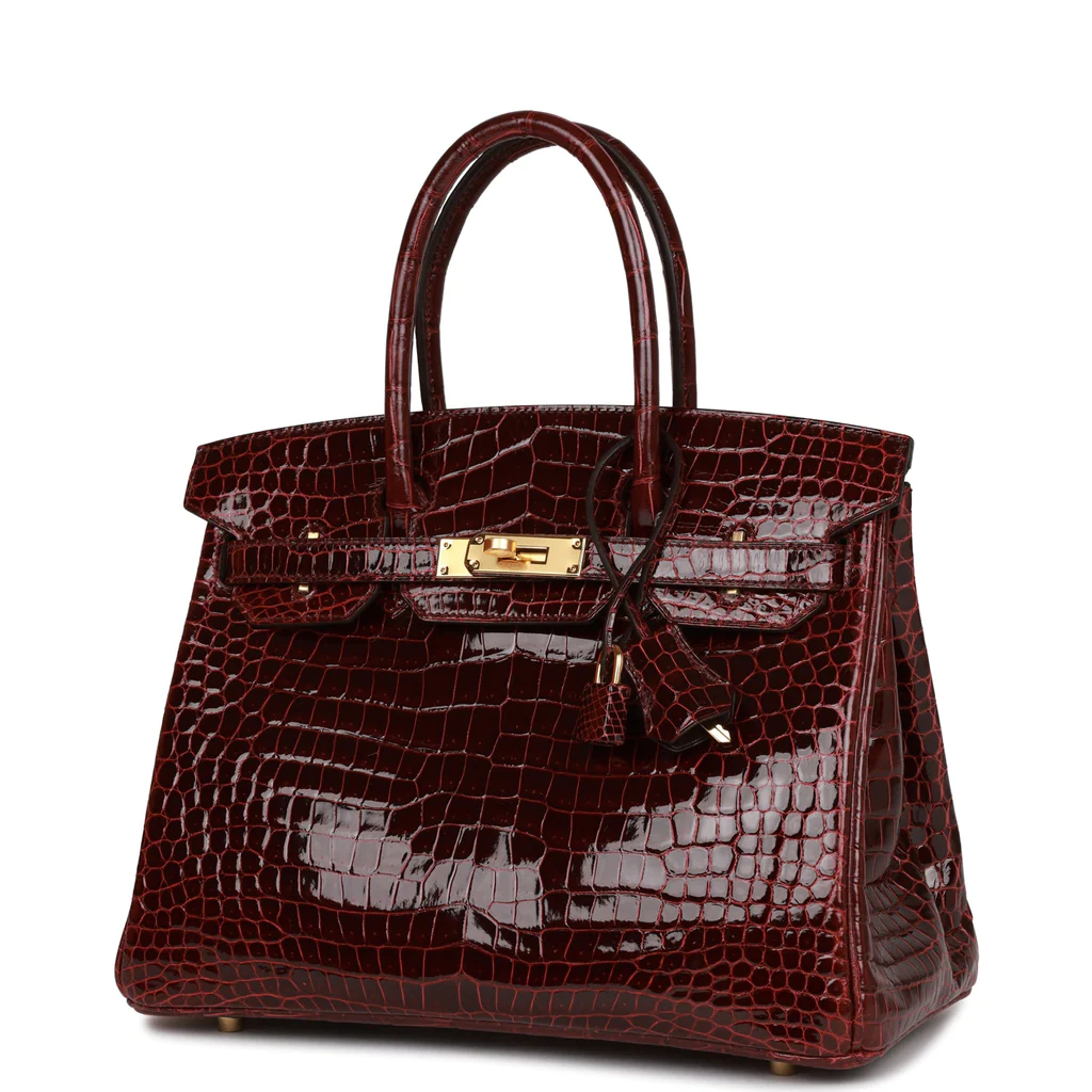 HE&&ME Birkin 30 Bordeaux Shiny Porosus Crocodile Gold Hardware
