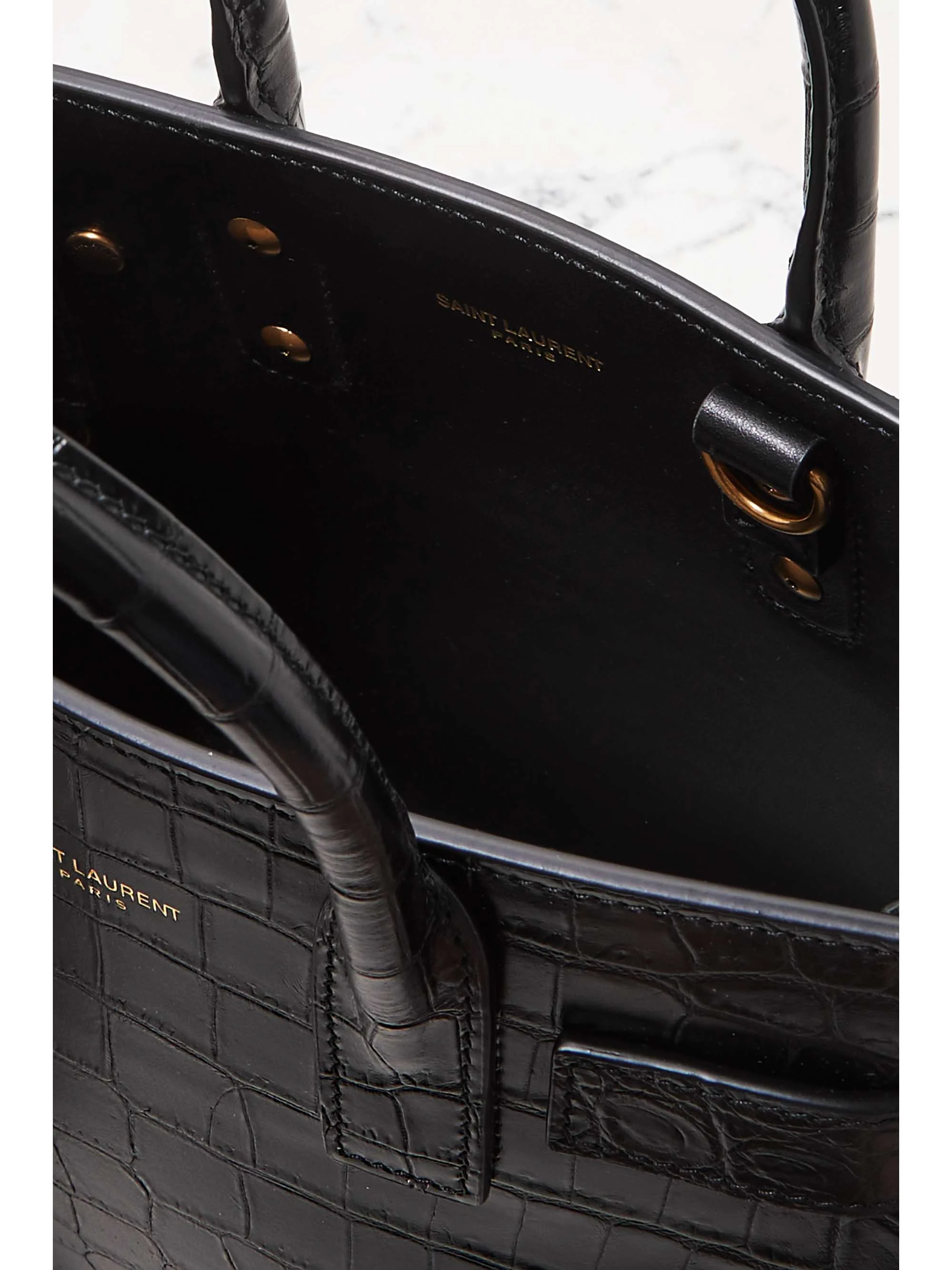 Croc-effect leather mini tote